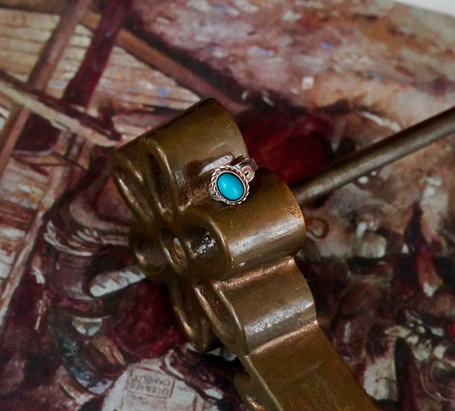 Vintage Blue Turquoise w/ Rope Edge Ring - Sz 5