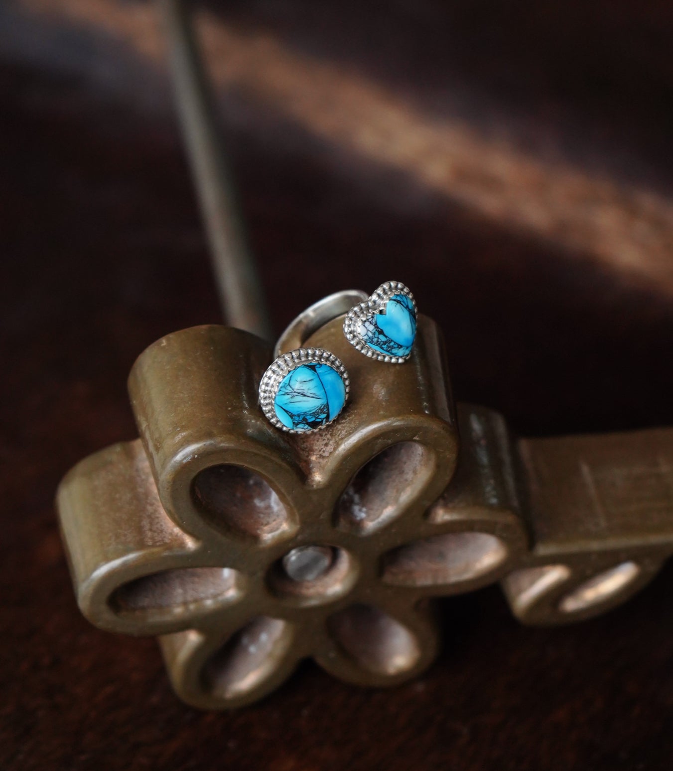 Ice Blue Dahlia Heart 2 Stone Ring - Adj