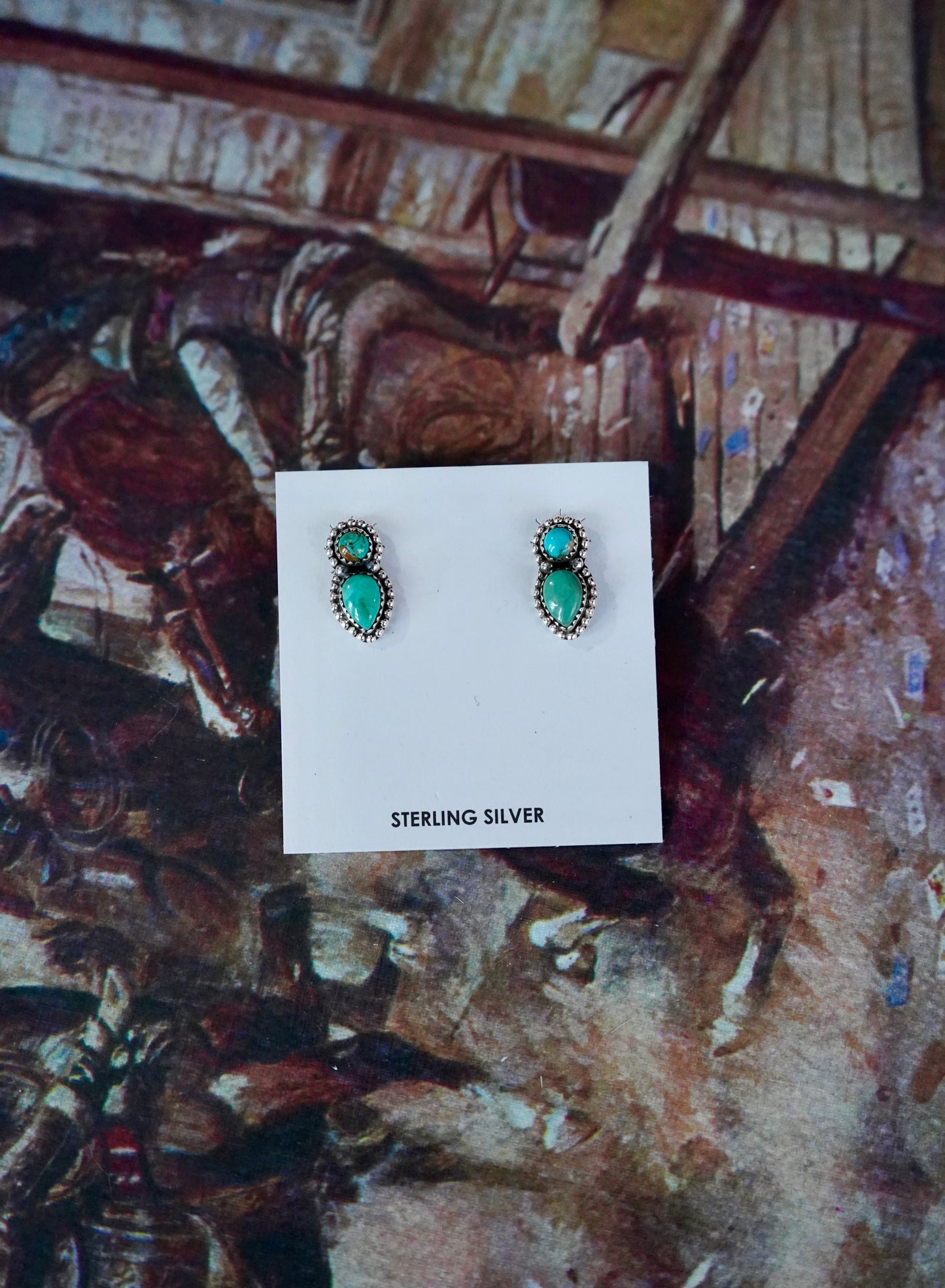 Turquoise Round & Teardrop Stud Earrings