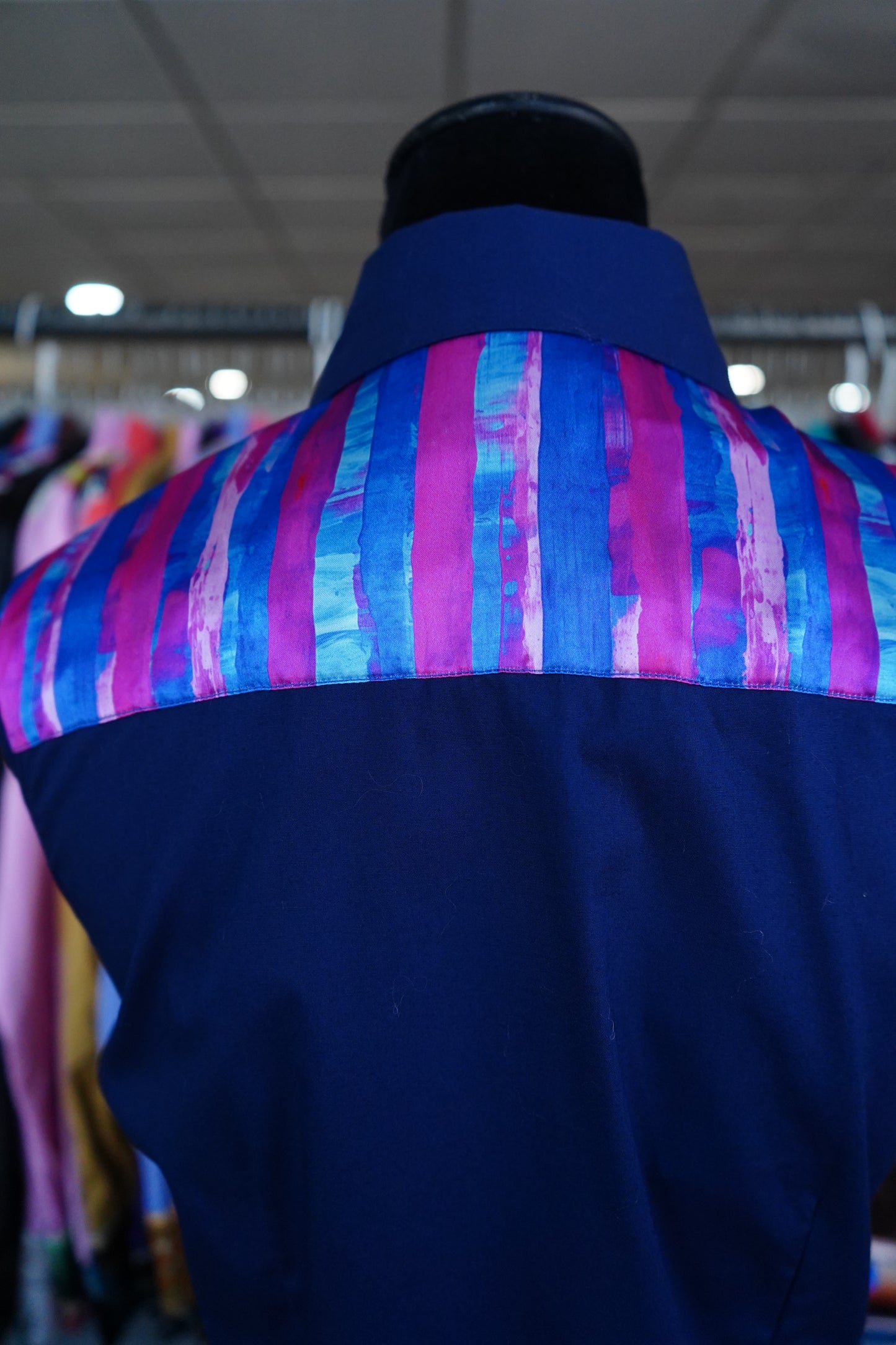 M - Pink & Blue Brushstrokes on Navy Cotton Button Down