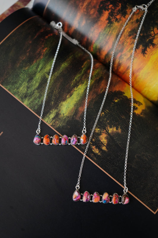 Turquoise 6 Stone Teardrop Bar Necklaces - 18â