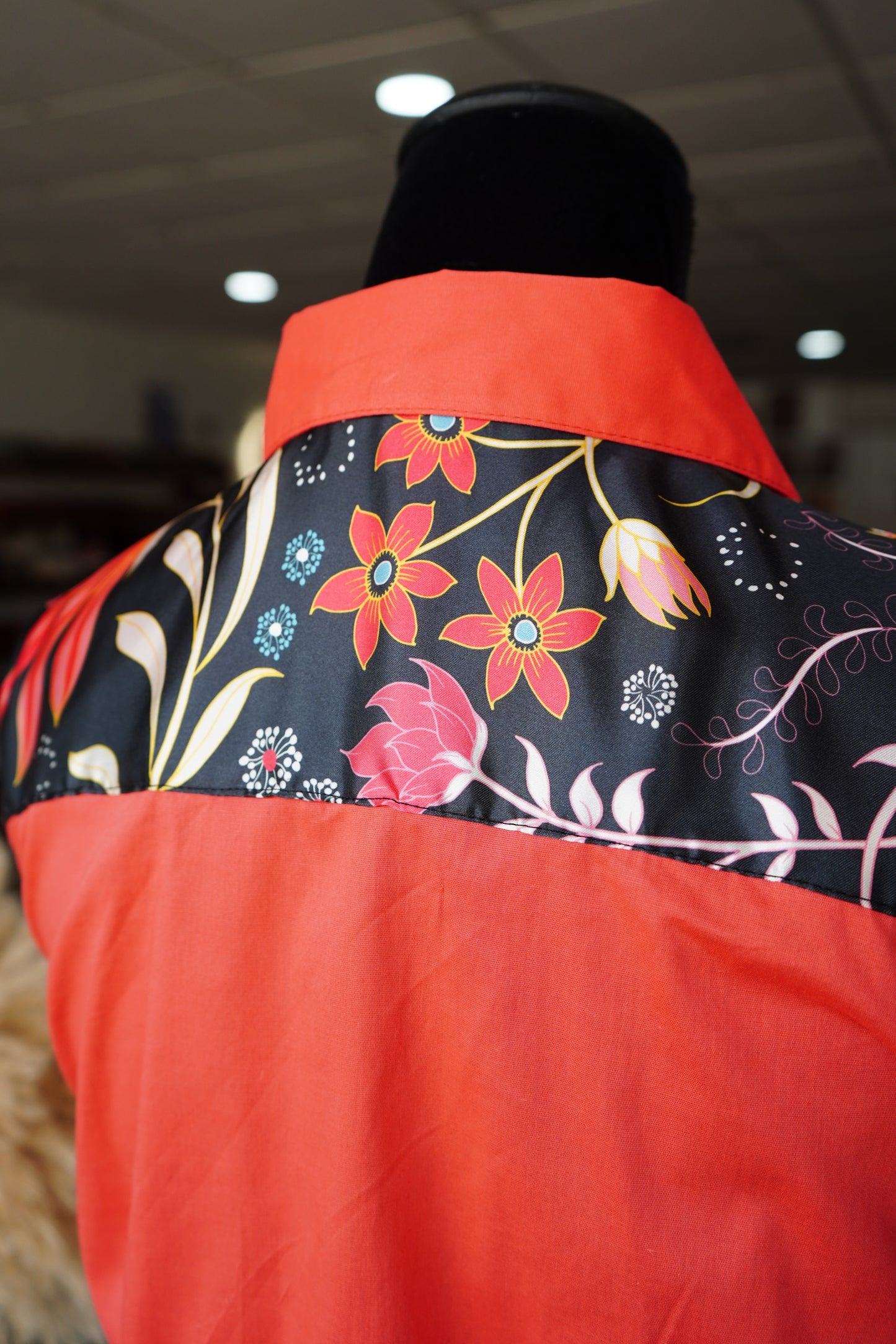 L - Painted Coral Floral on Hot Coral Cotton Button Down