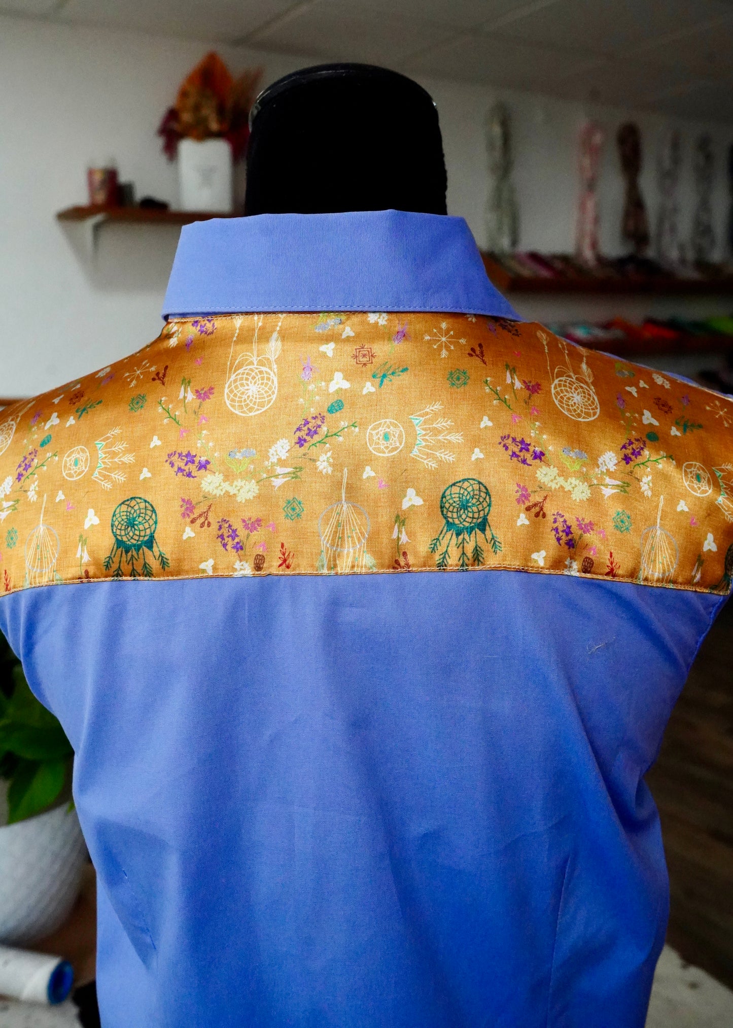 XL - Mustard Dreamcatchers on Lilac Cotton Button Down