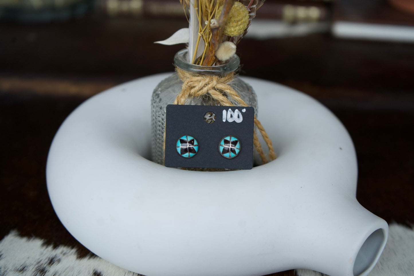 Vintage Inlay Turquoise & Black Onyx Post Earrings