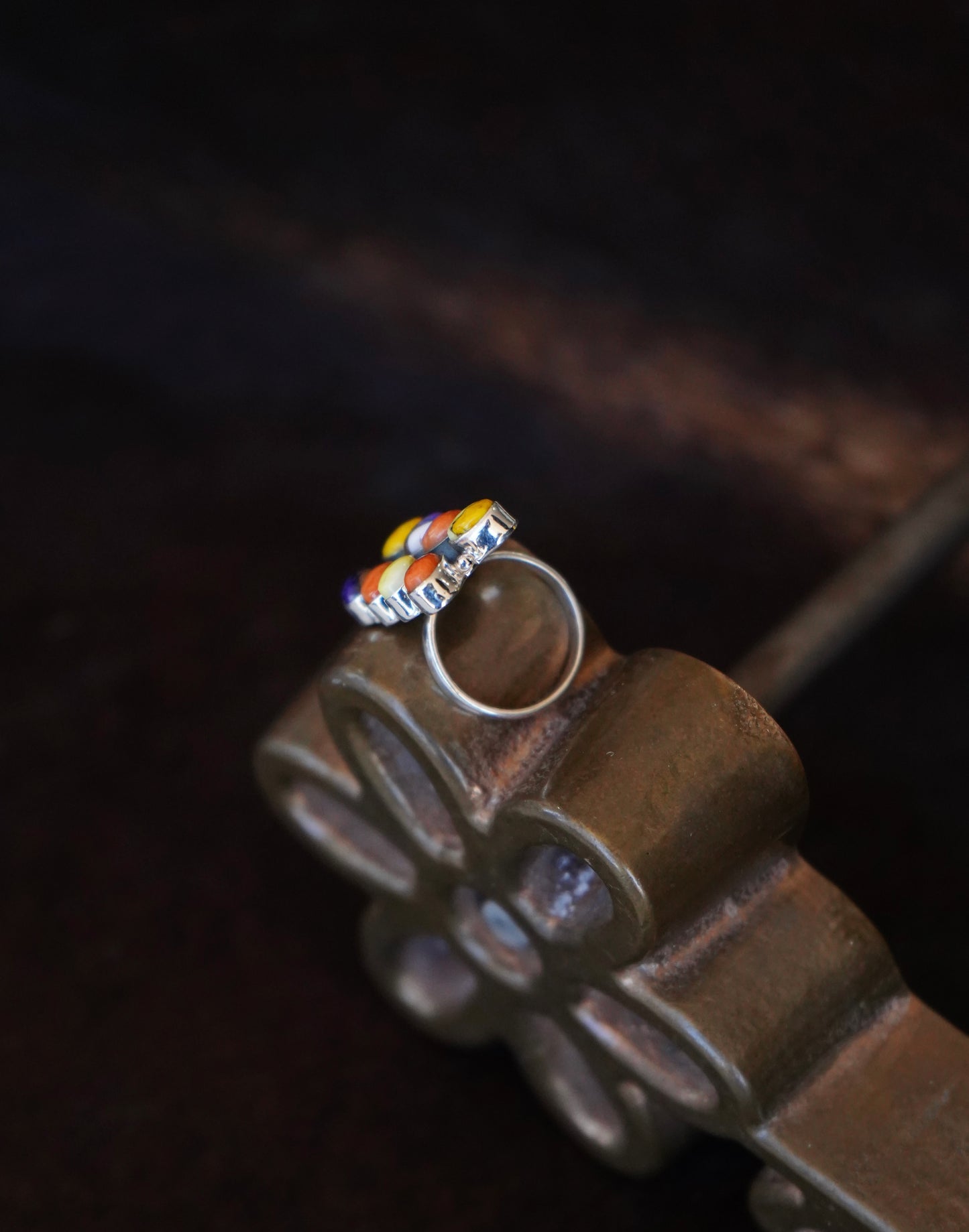 Colorful Dahlia Cluster Ring - Sz 7