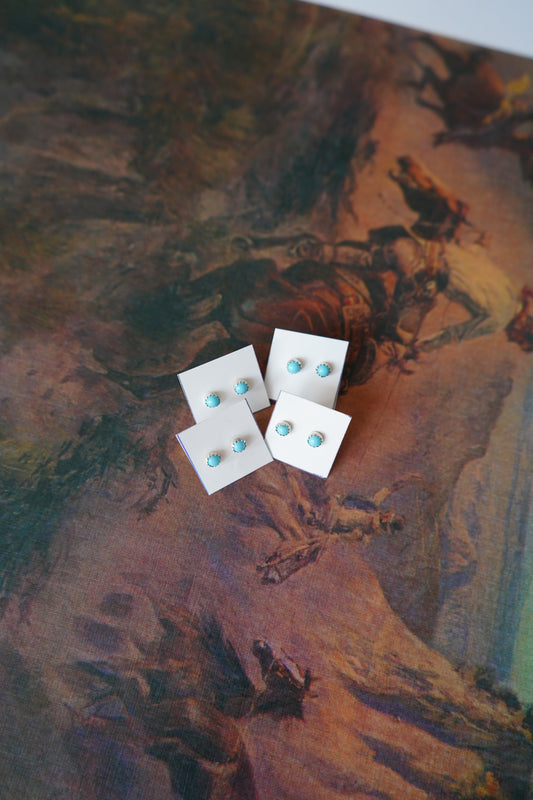Dainty Round Turquoise Stud Earrings