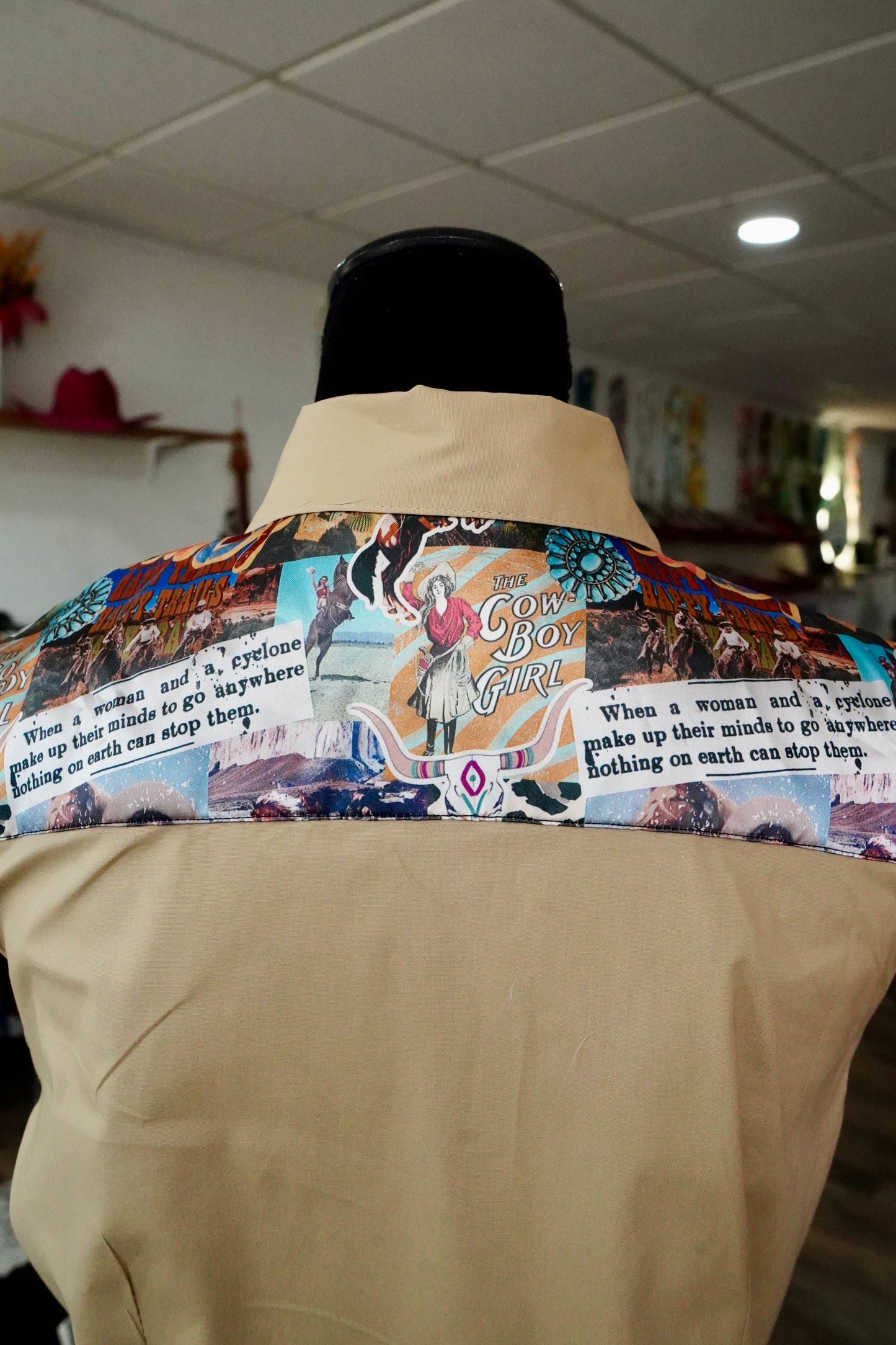 XL - Calamity Jane on Tan Cotton Button Down