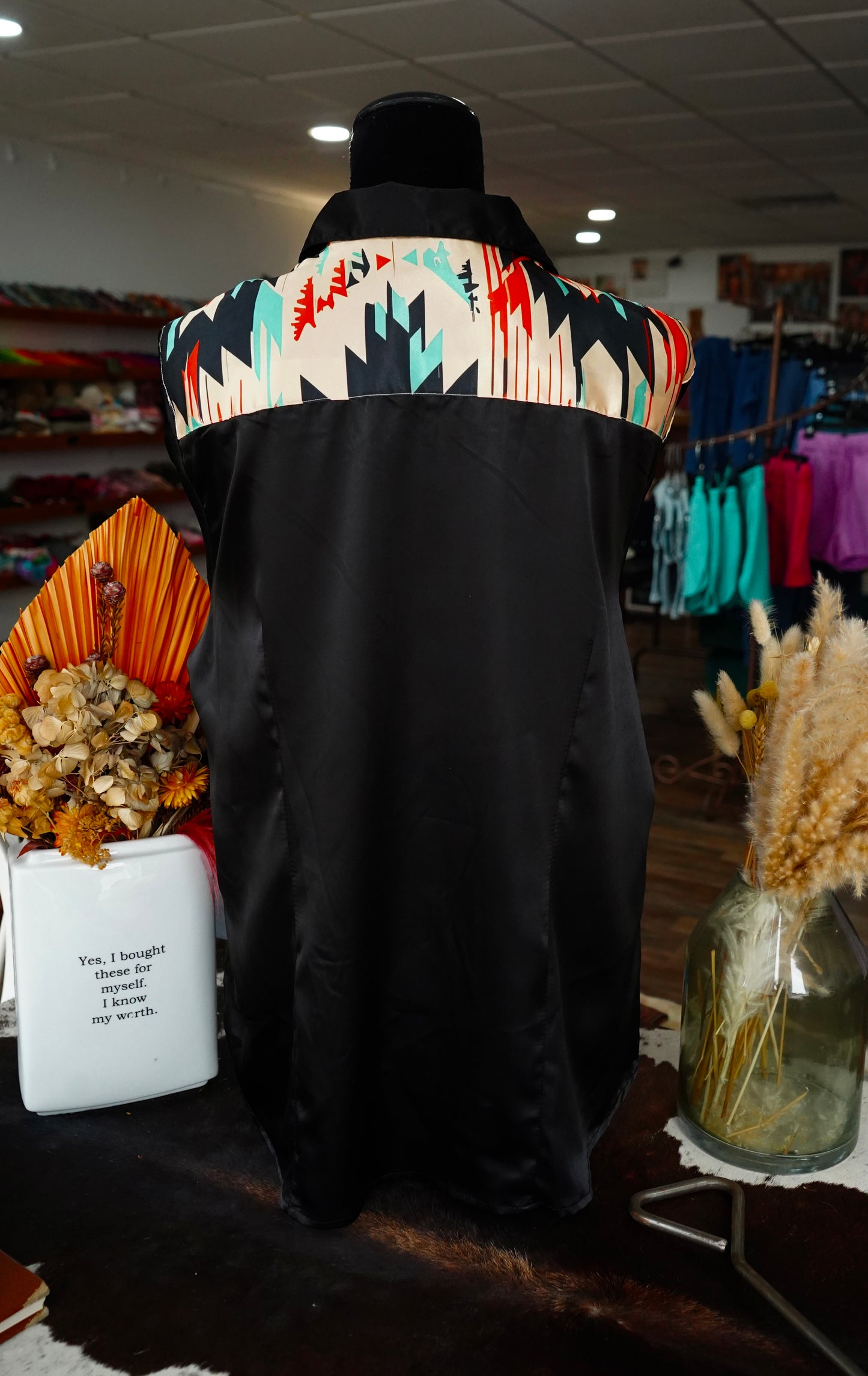 3XL - Cream, Black & Red Aztec on Black Button Down