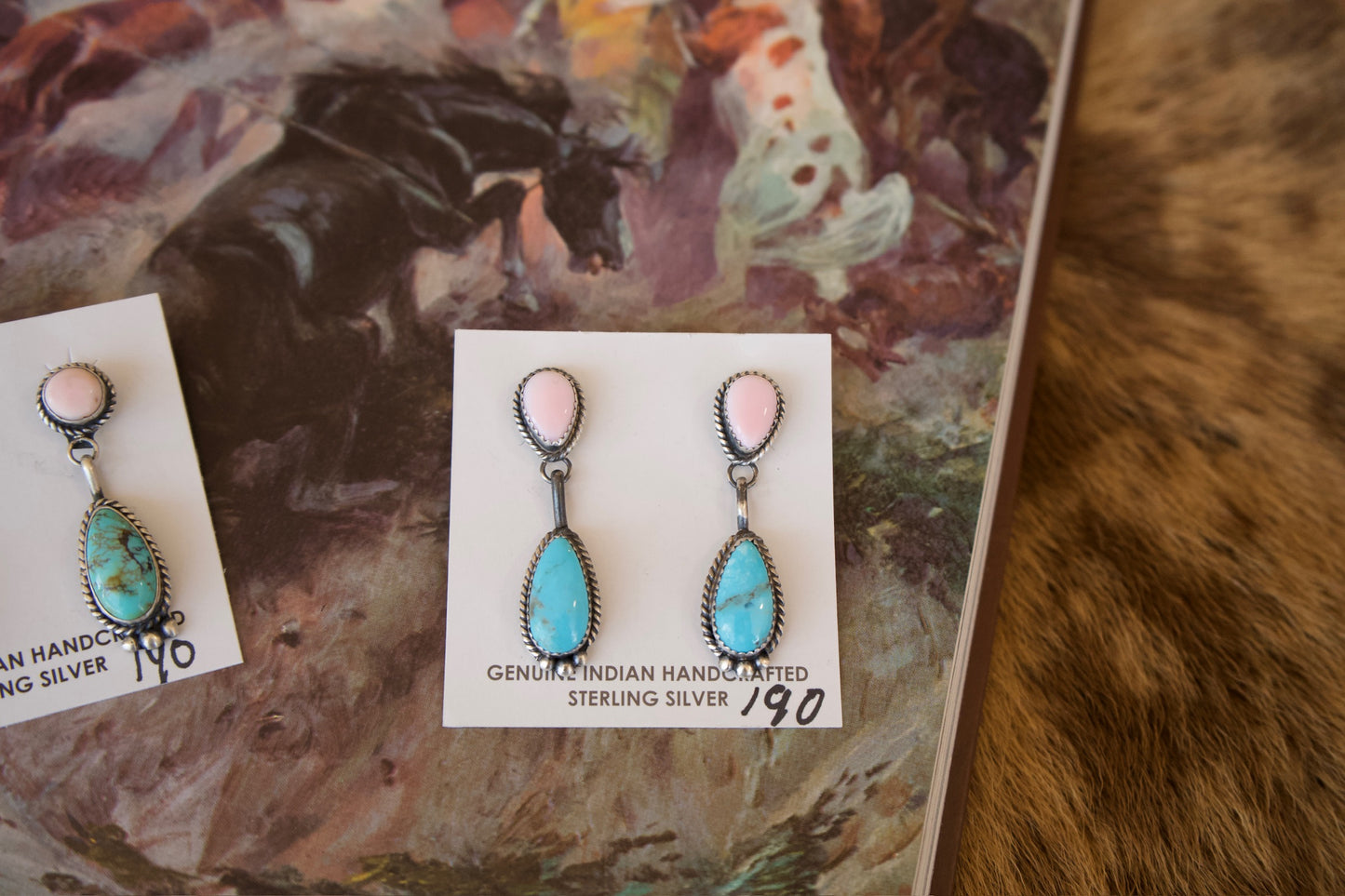 Pink Conch & Turquoise Studs