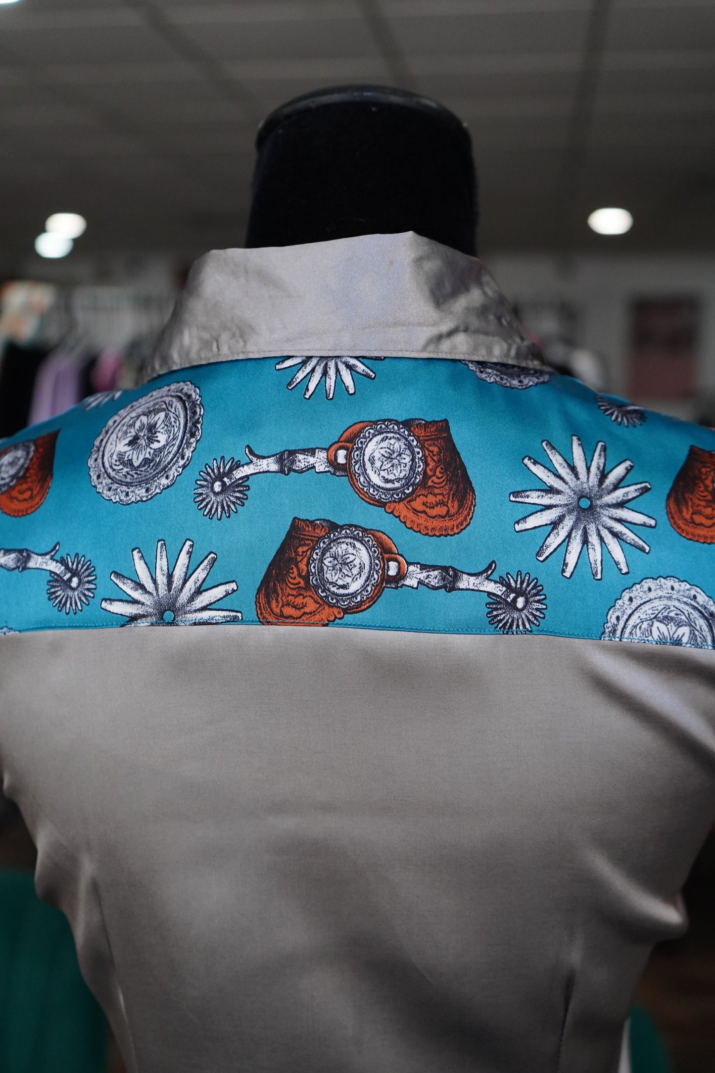 S - Rowels on Gray Satin Button Down