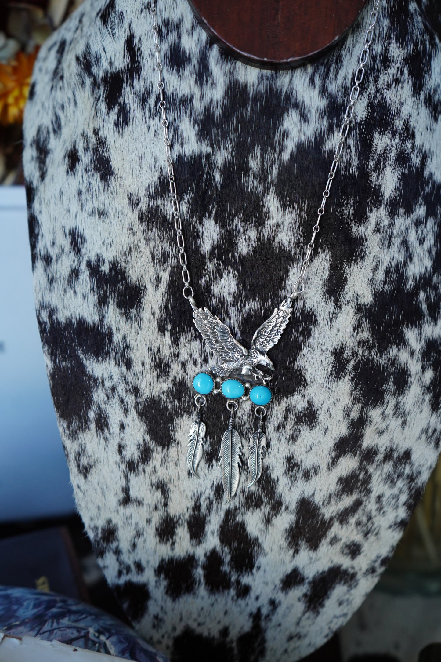 Vintage Three Stone Turquoise Eagle Necklace