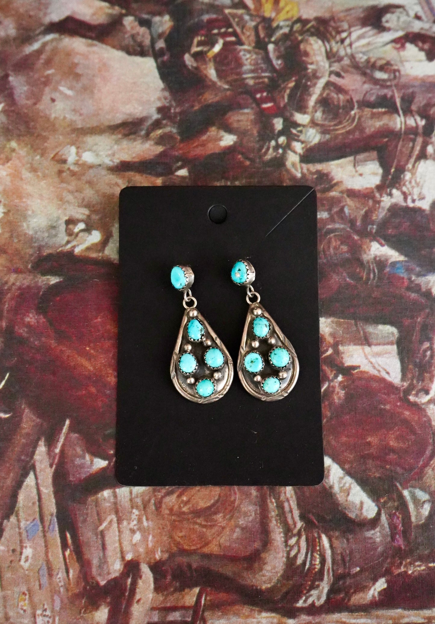 Vintage 5 Stone Turquoise Stud Earrings