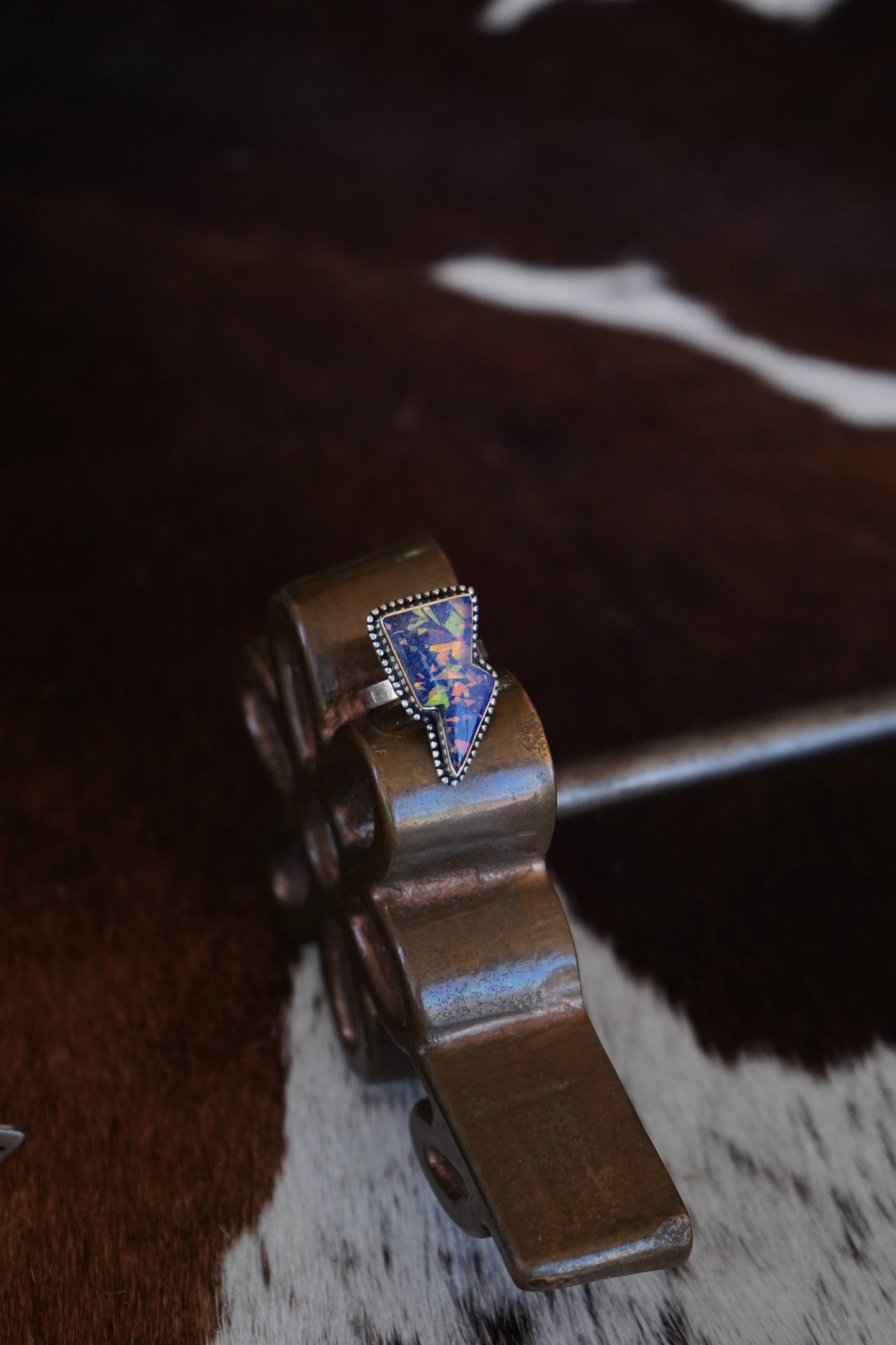 Blue Opal Lightening Bolt Rings