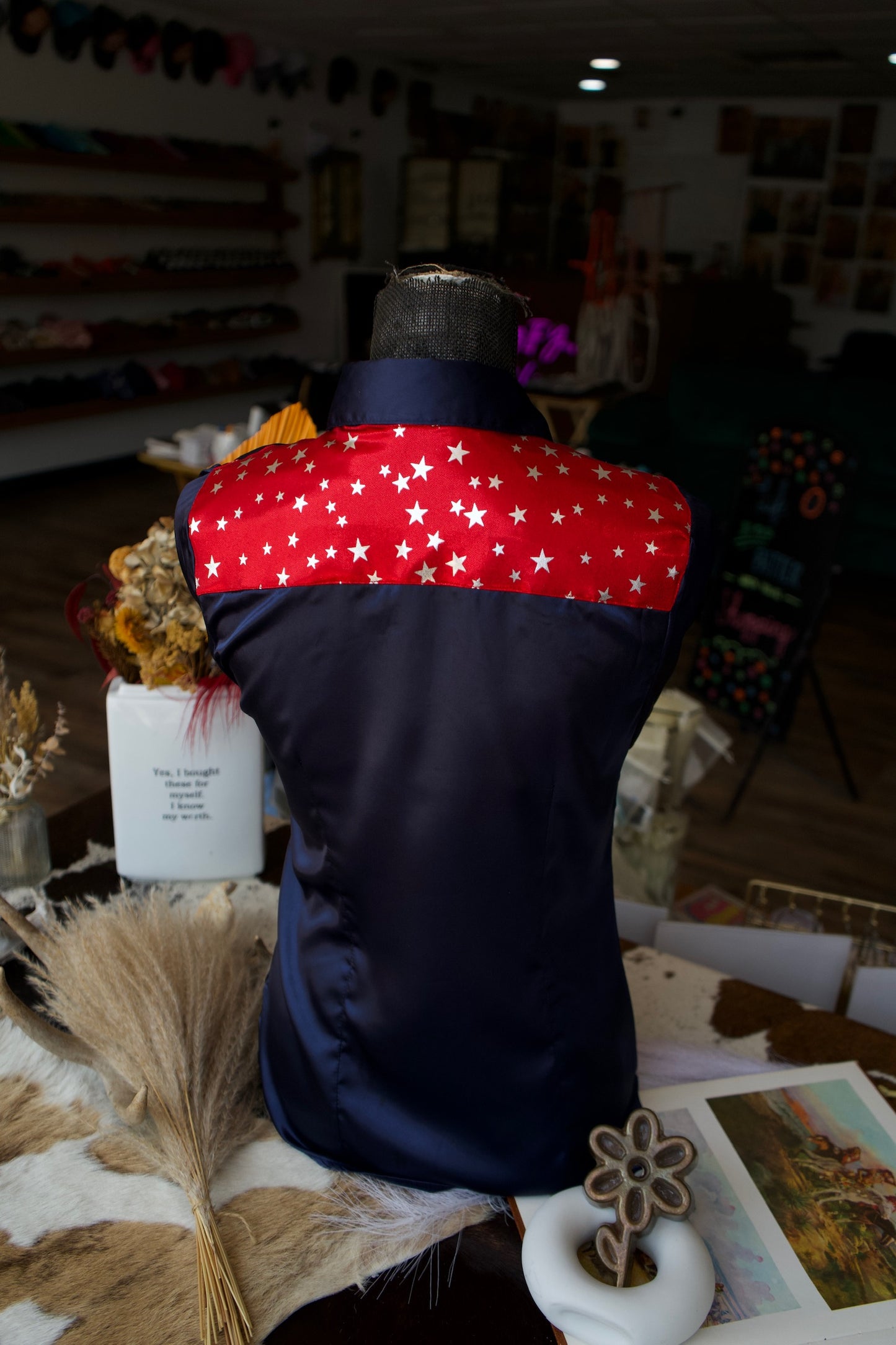 S - Shiny Stars on Navy Button Down Disco Cowgirl