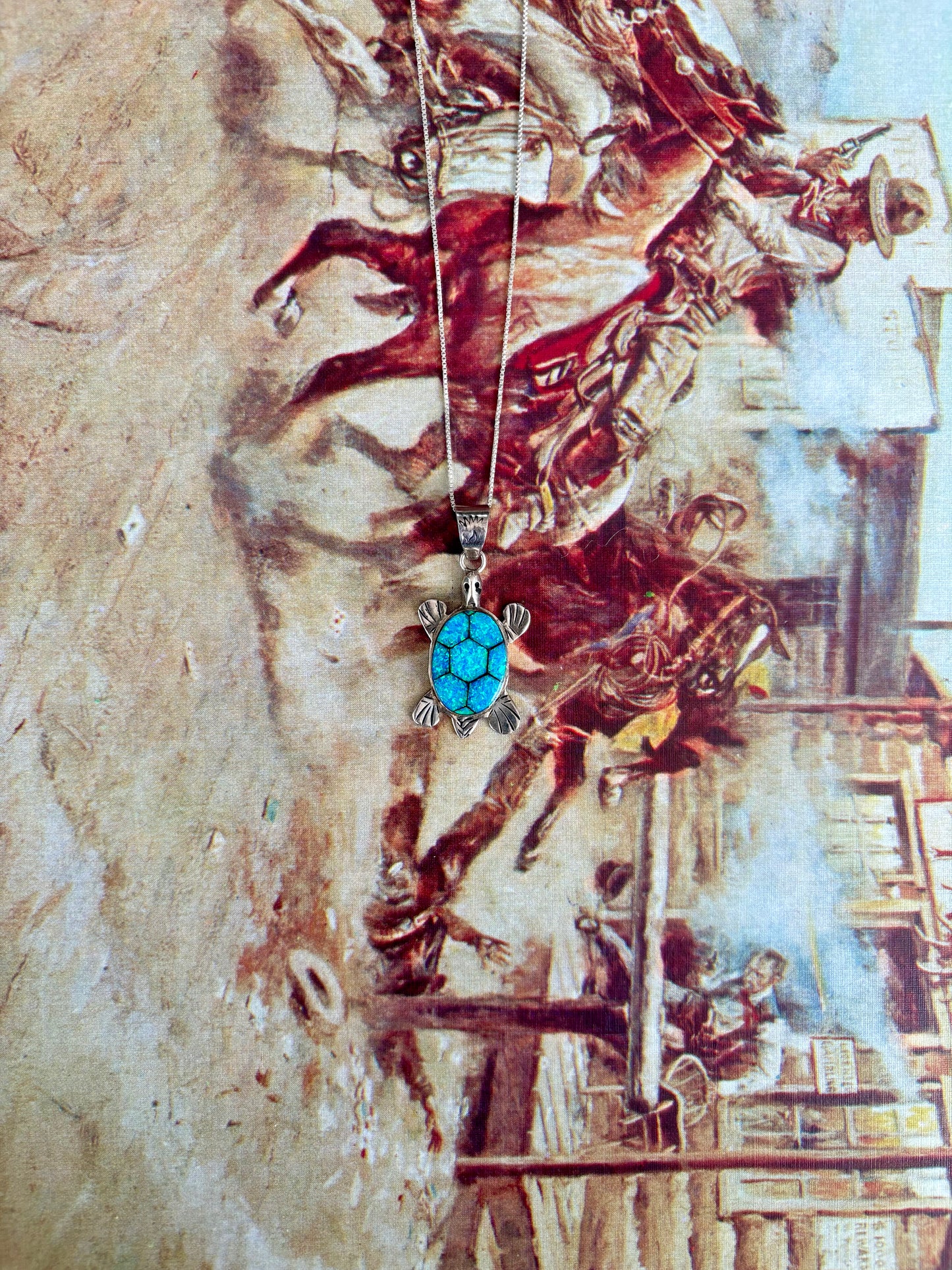 Vintage Blue Opal Turtle Pendant