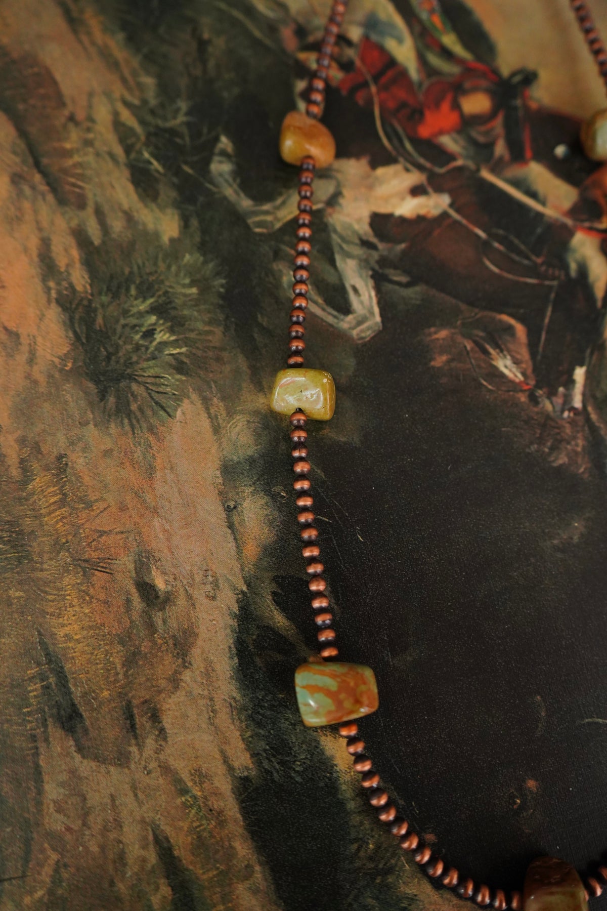 4mm Copper Pearls w/ Turquoise Necklace - 36”