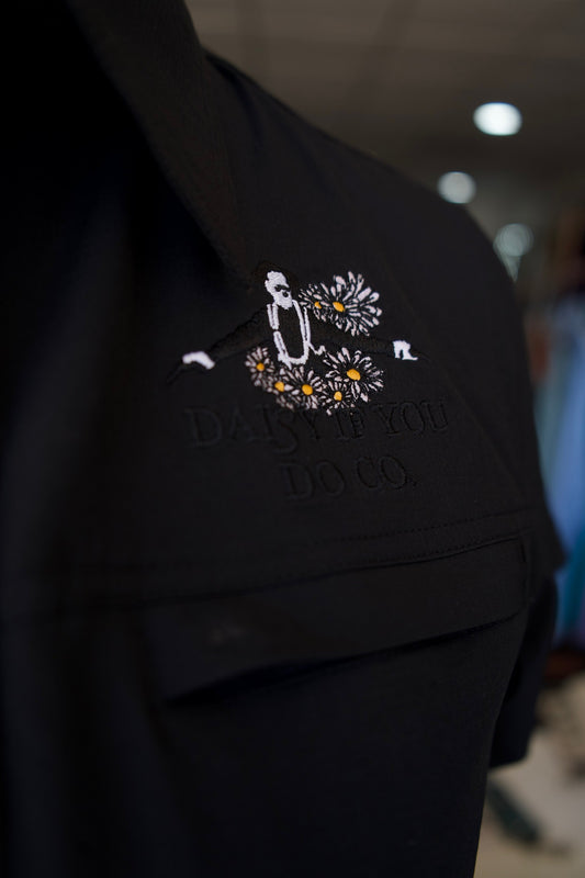Daisy Gang Fishing Shirt Pearl Snaps - Black Long Sleeves