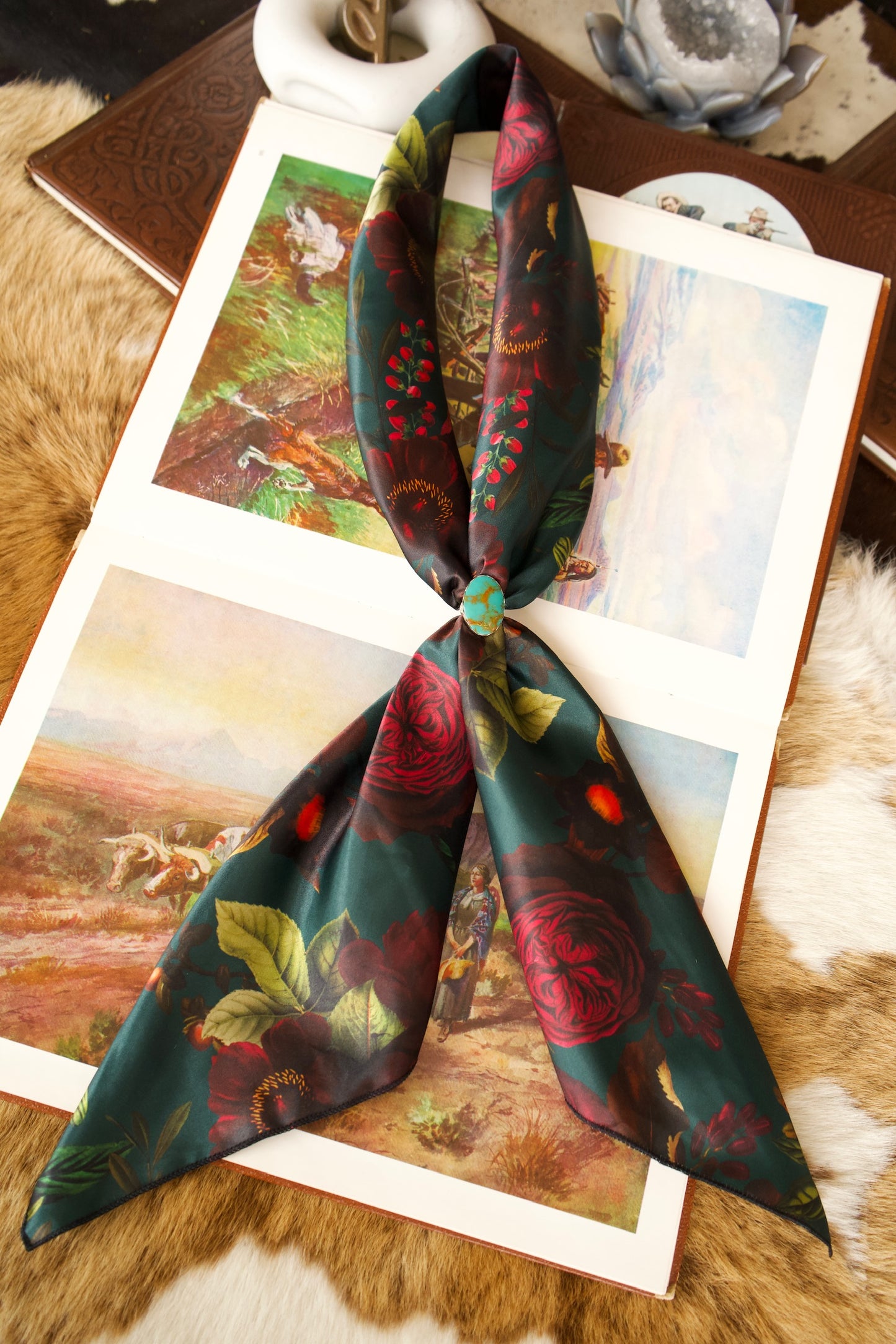 Teal Moody Maroon Floral Wild Rag