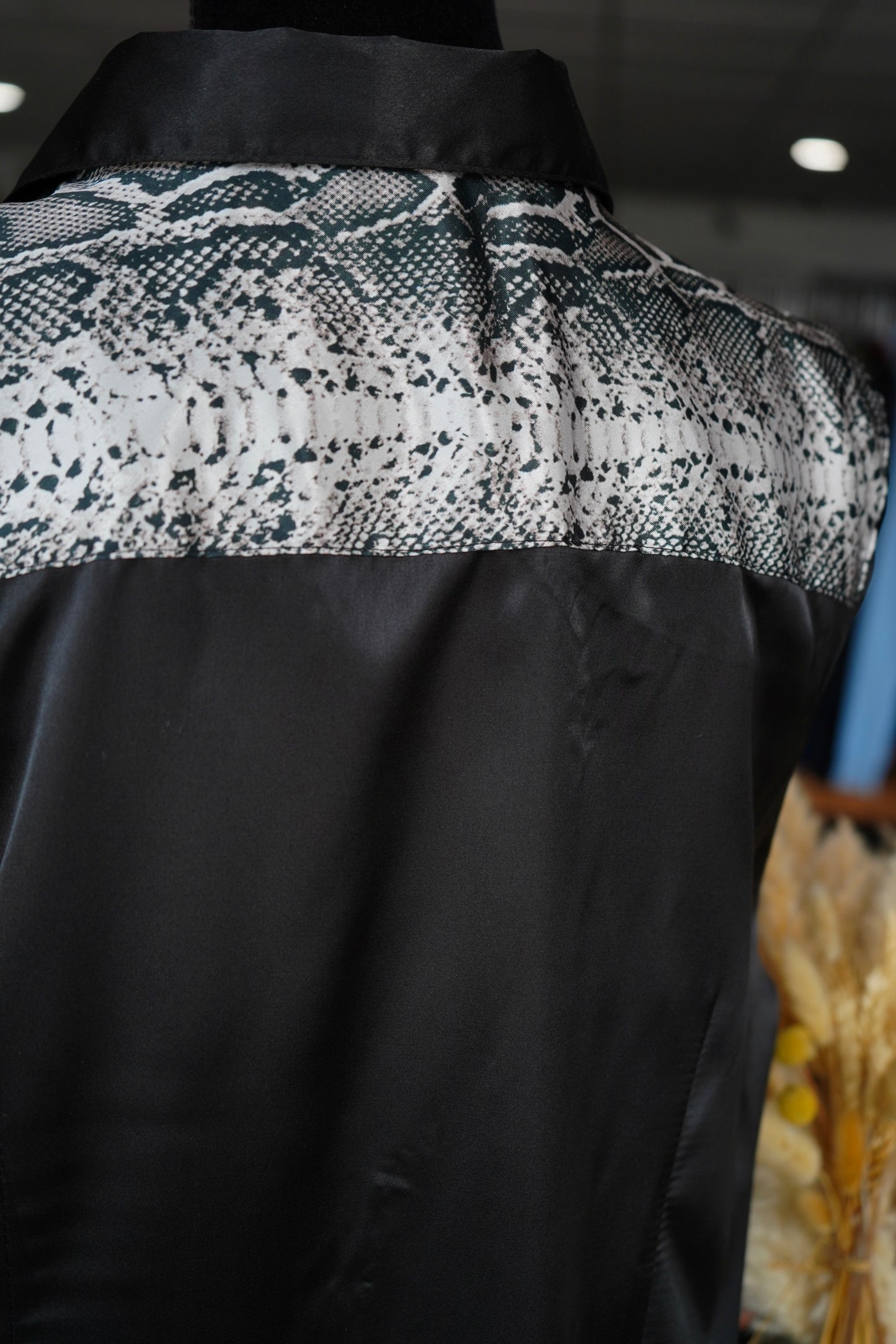 3XL - Black Satin w/ Snakeskin Button Down