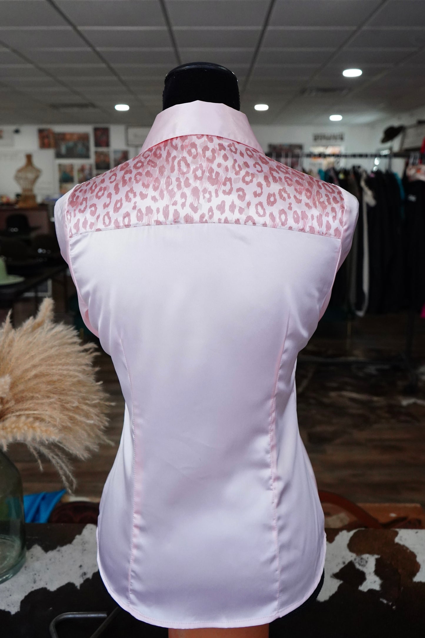 S - Blush Cheetah on Light Pink Satin Button Down