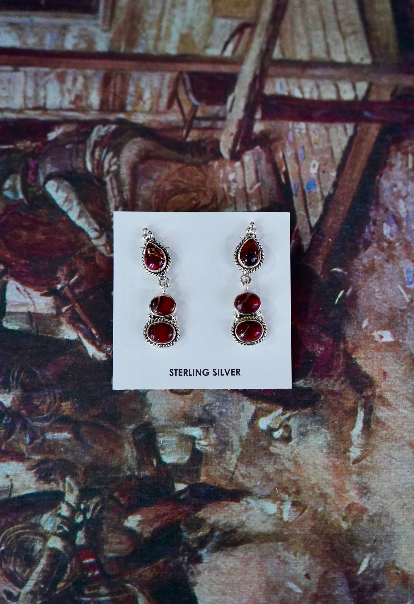 Rose Dahlia Teardrop Dangly Stud Earrings