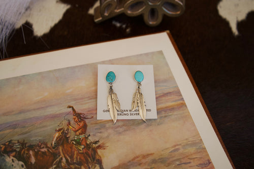 Letricia Largo Kingman Turquoise & Silver Feather Earrings