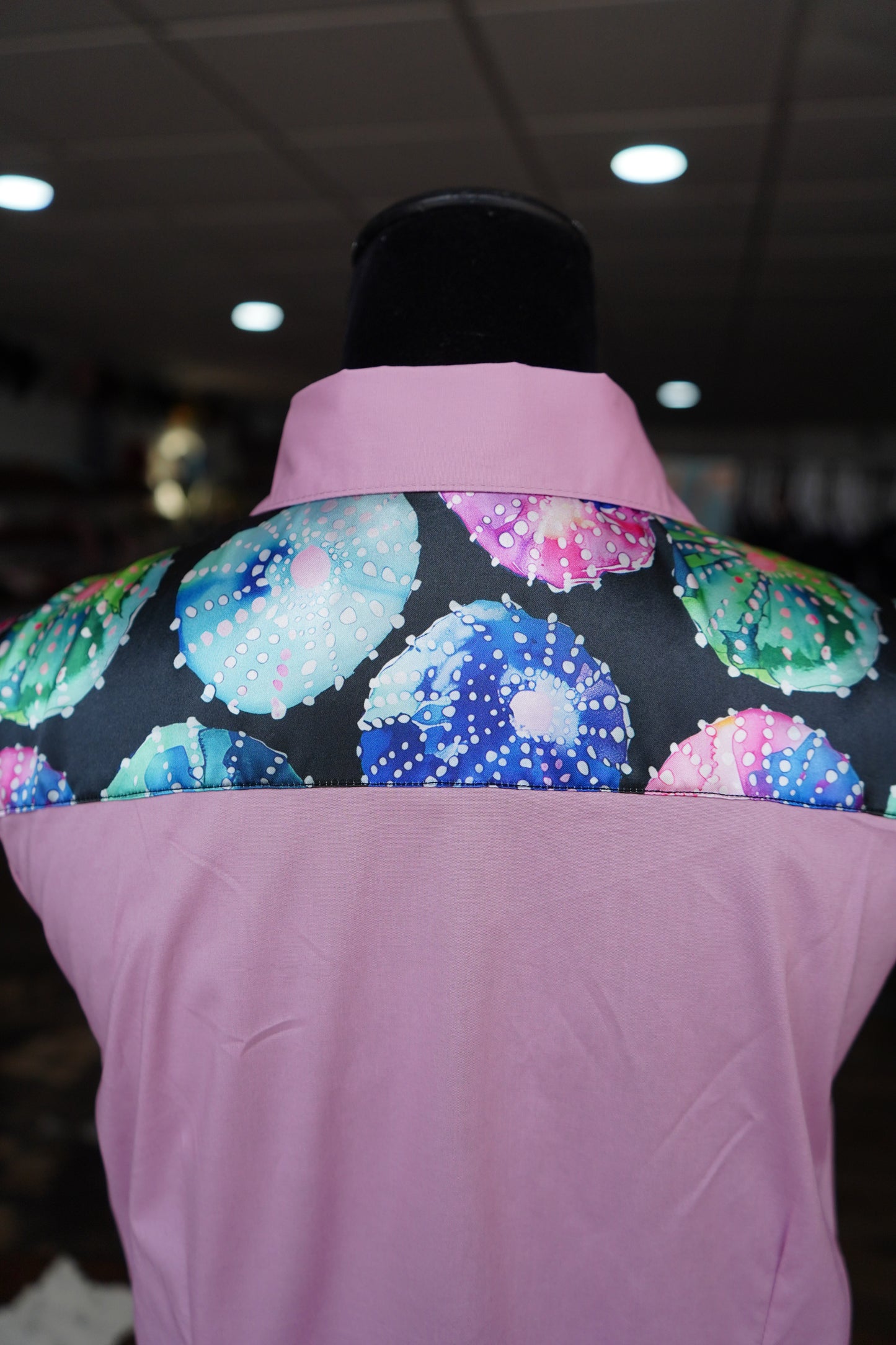 XL - Watercolor Sea Urchins on Mauve Cotton Button Down