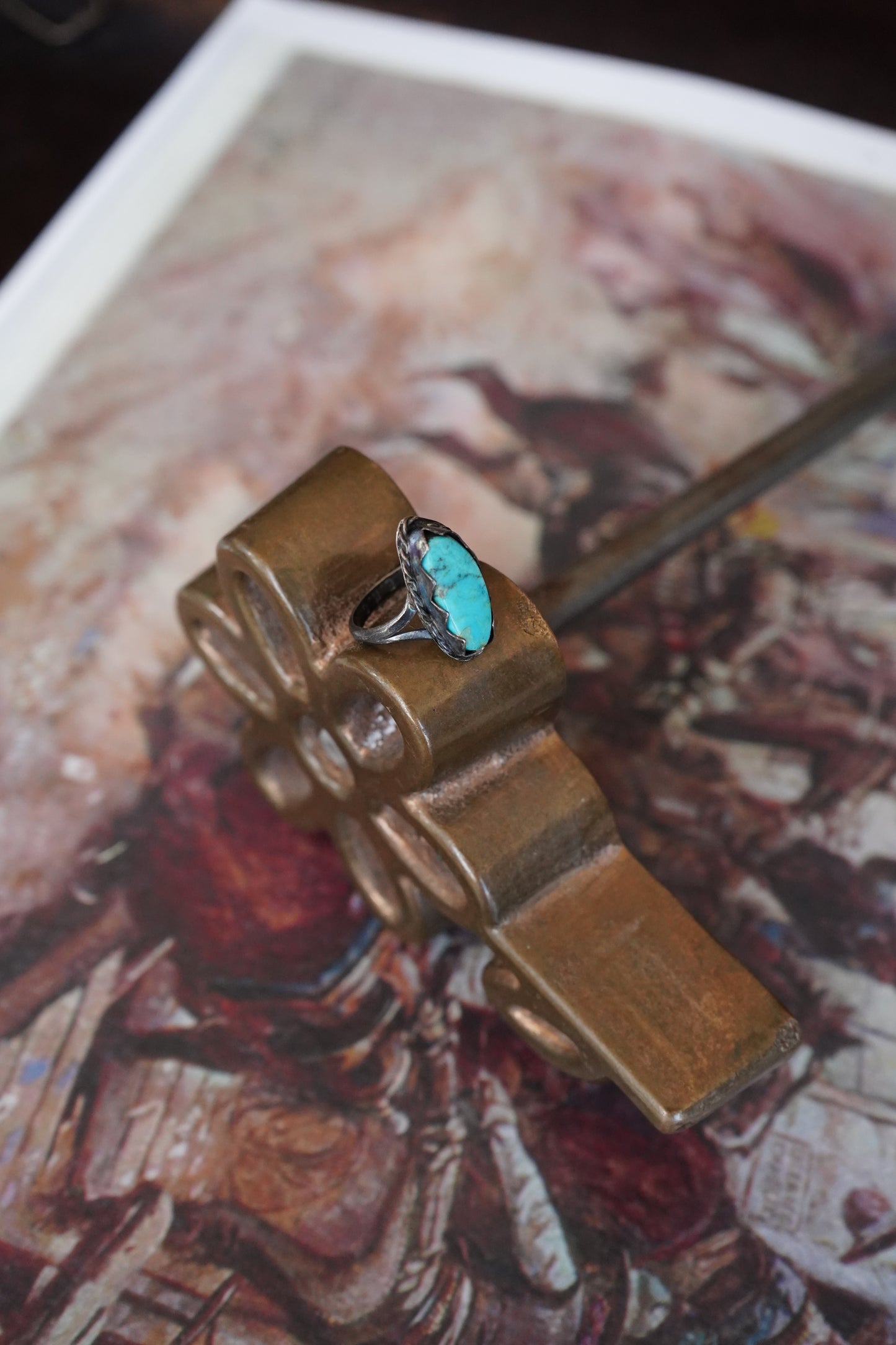 Vintage Skinny Oval Turquoise Ring - Sz 9.5