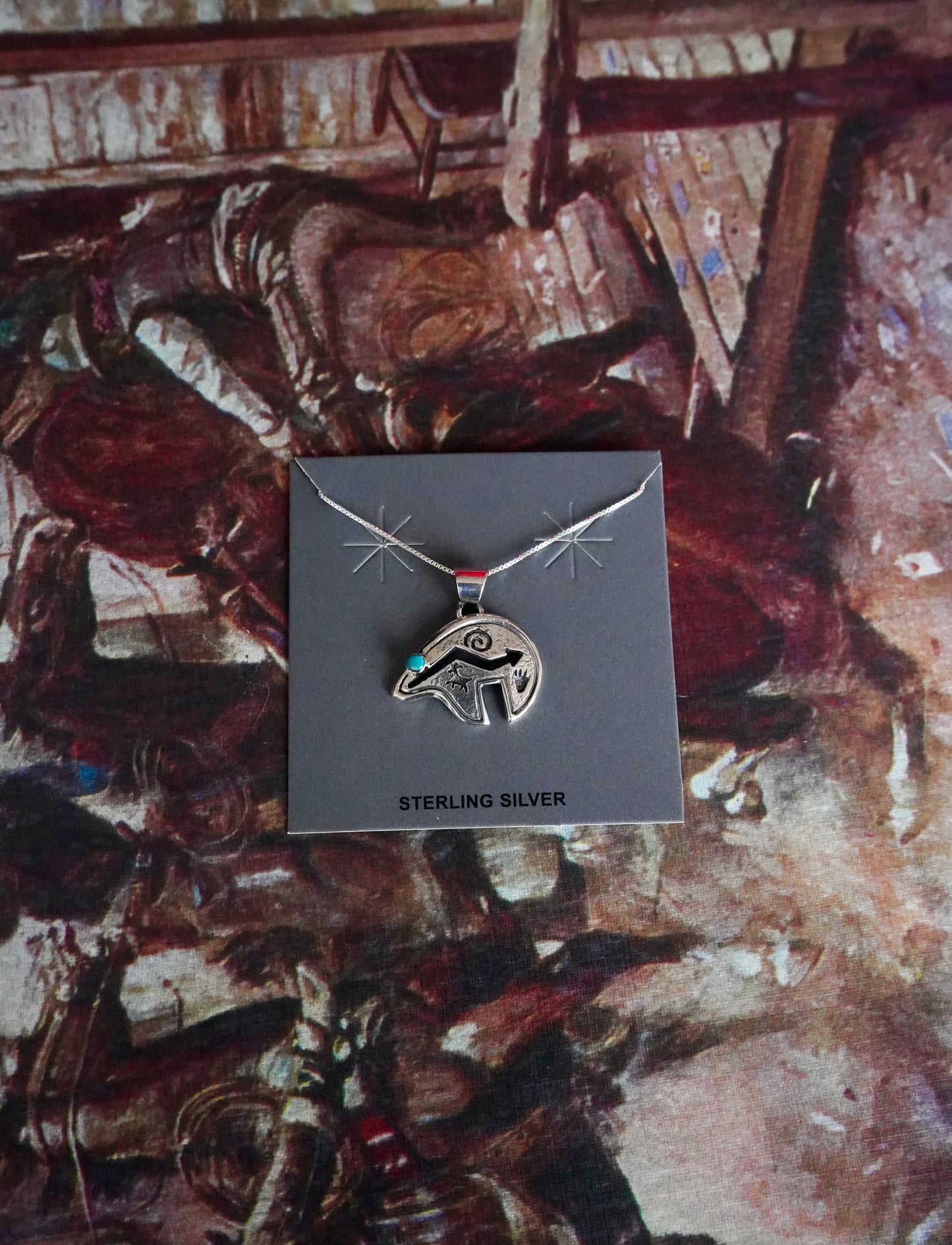 Ervin Hoske Turquoise Stamped Bear Necklace