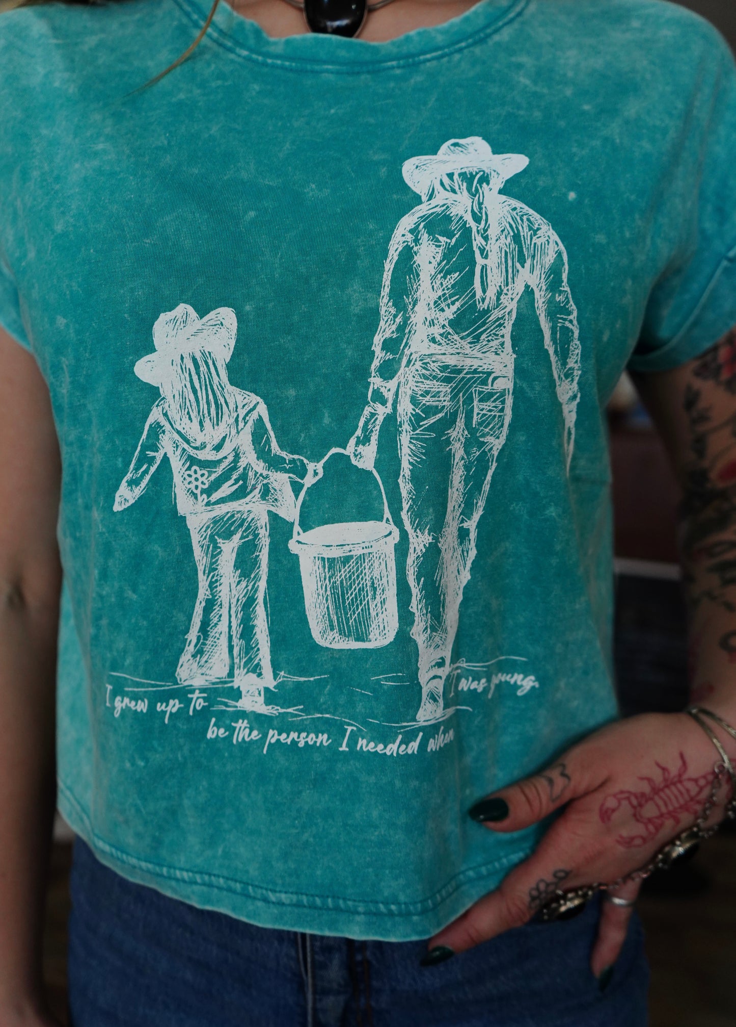 Grew Up - Washed Cotton Cuffed Short Sleeve Top