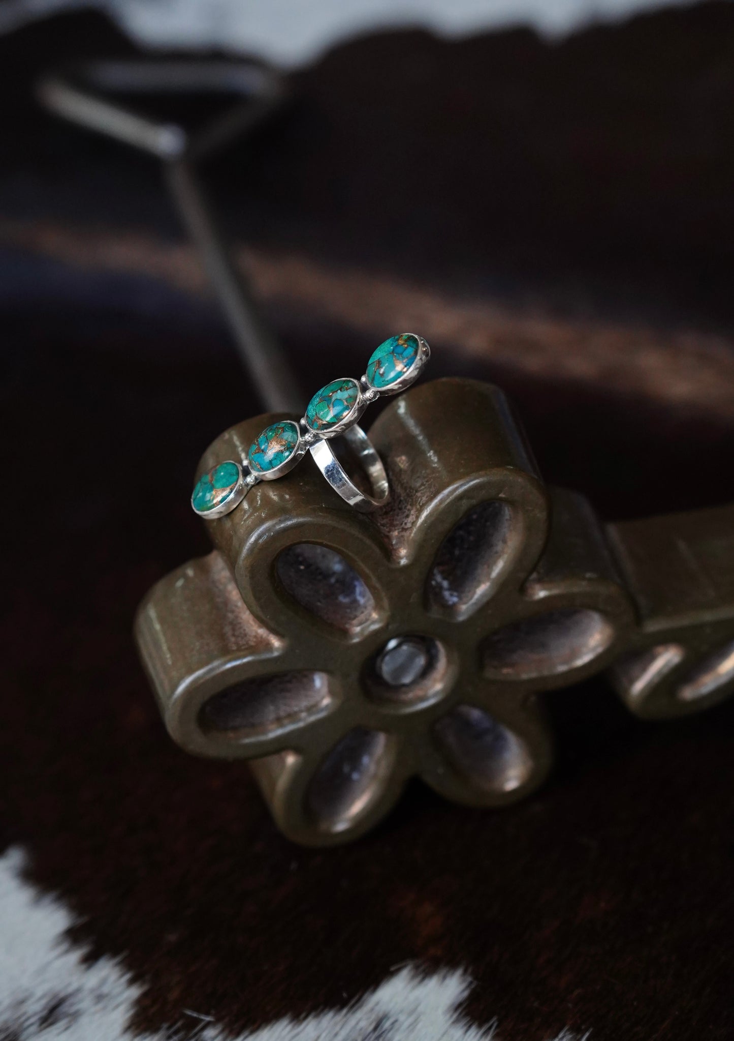 4 Stone Turquoise Dahlia Ring - Sz 7