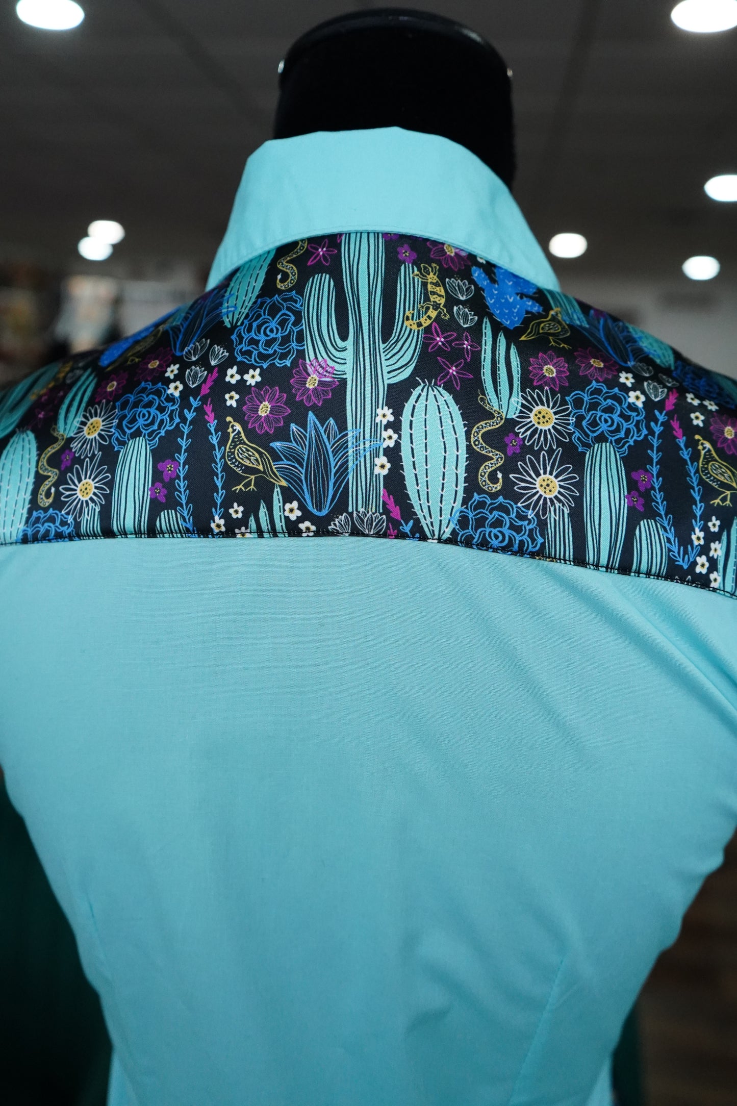 S - Magenta & Turquoise on Baby Blue Cotton Button Down