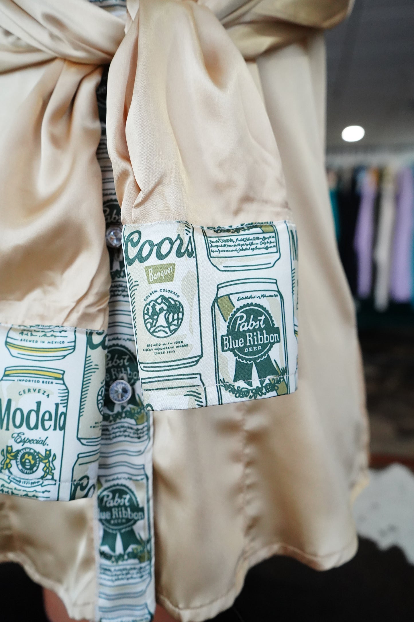 M - Beer Me on Gold Satin Button Down