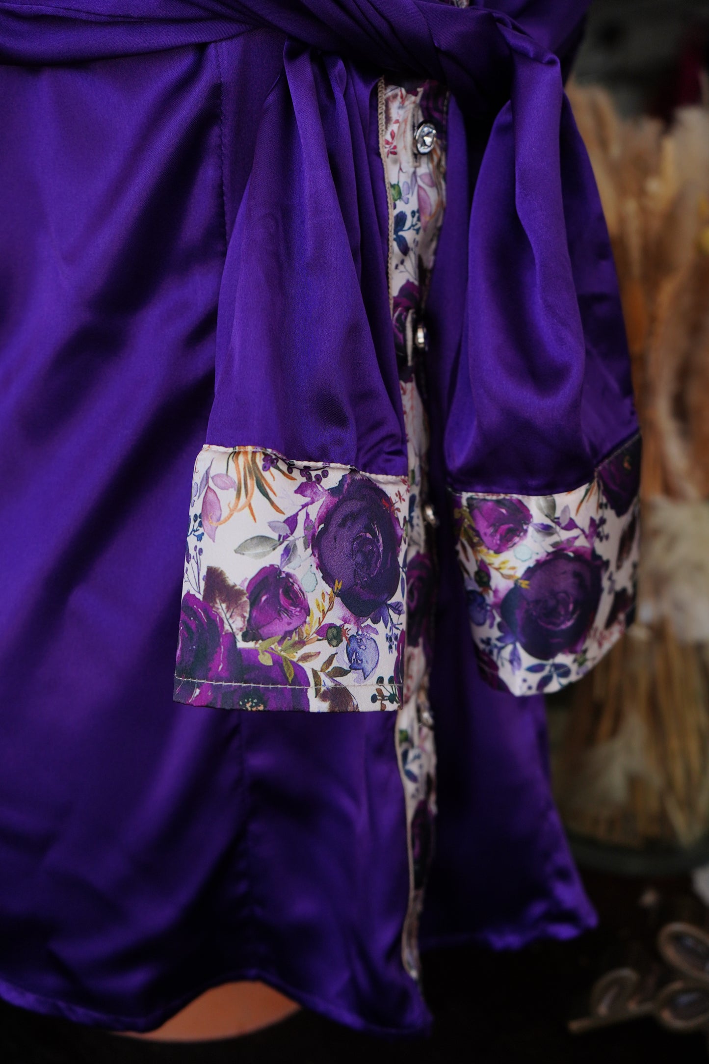 XL - Purple Satin w/ Plum Roses Button Down