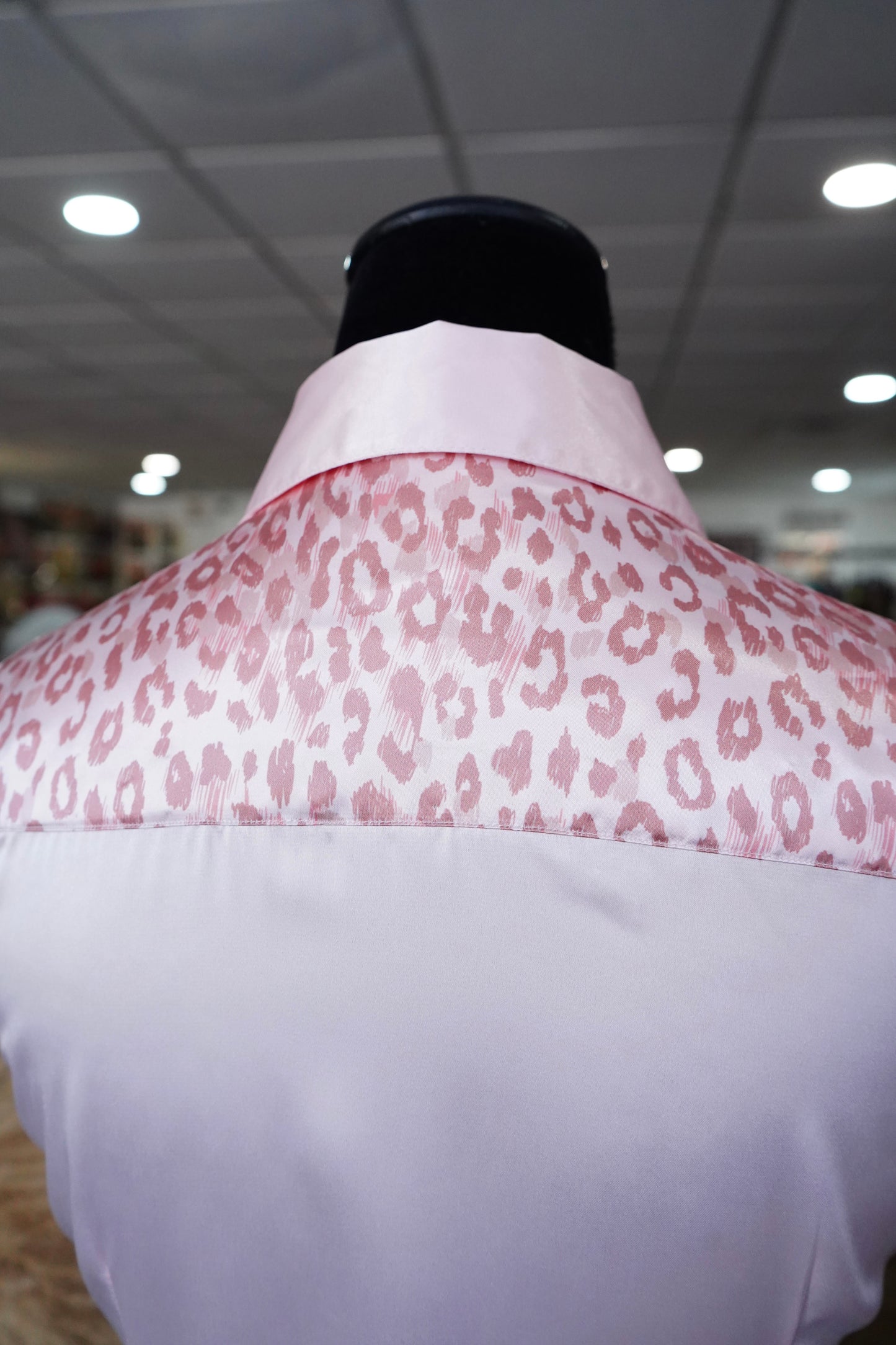 S - Blush Cheetah on Light Pink Satin Button Down
