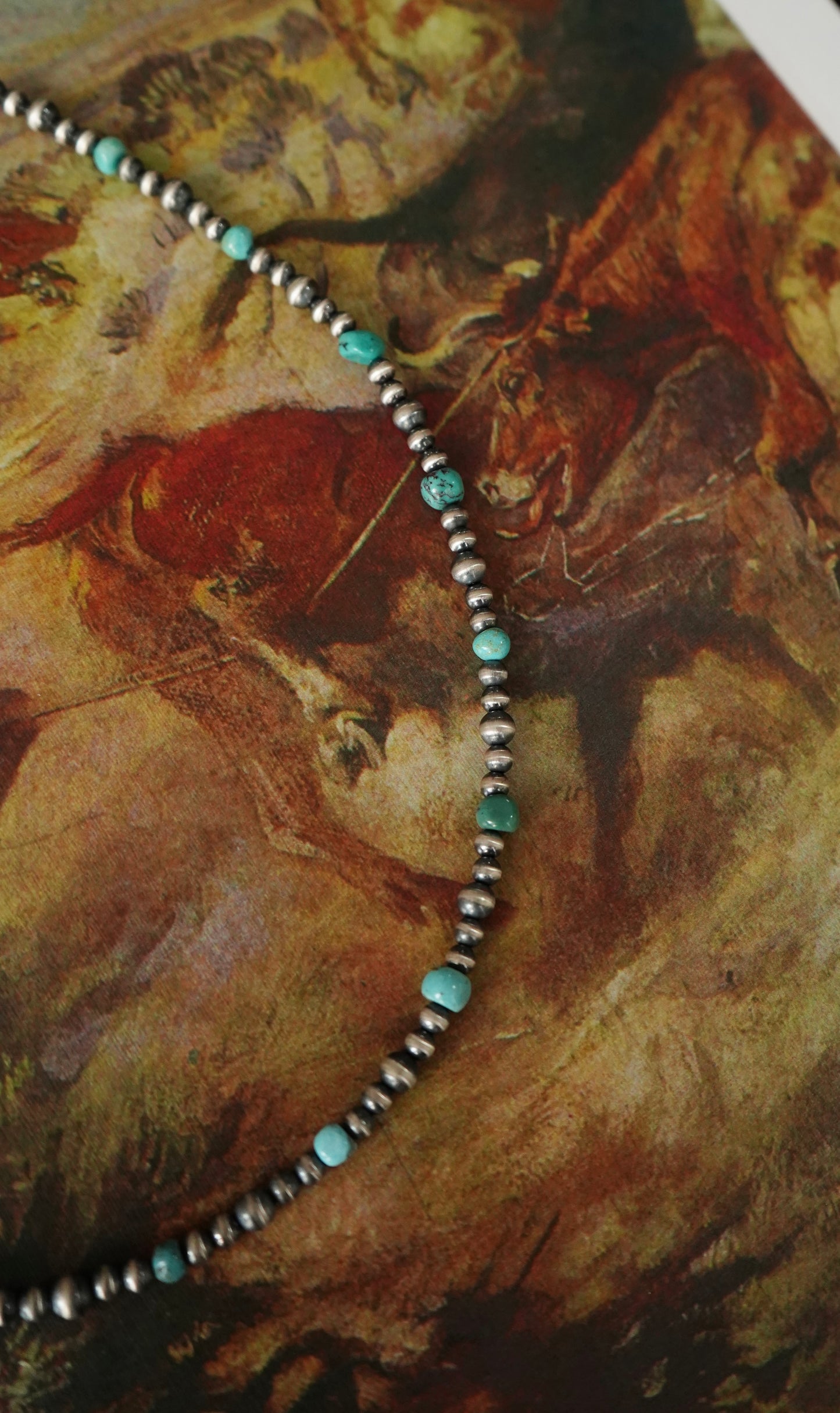 Sterling Silver Pearls w/ Round Turquoise Beads Necklace - 18”
