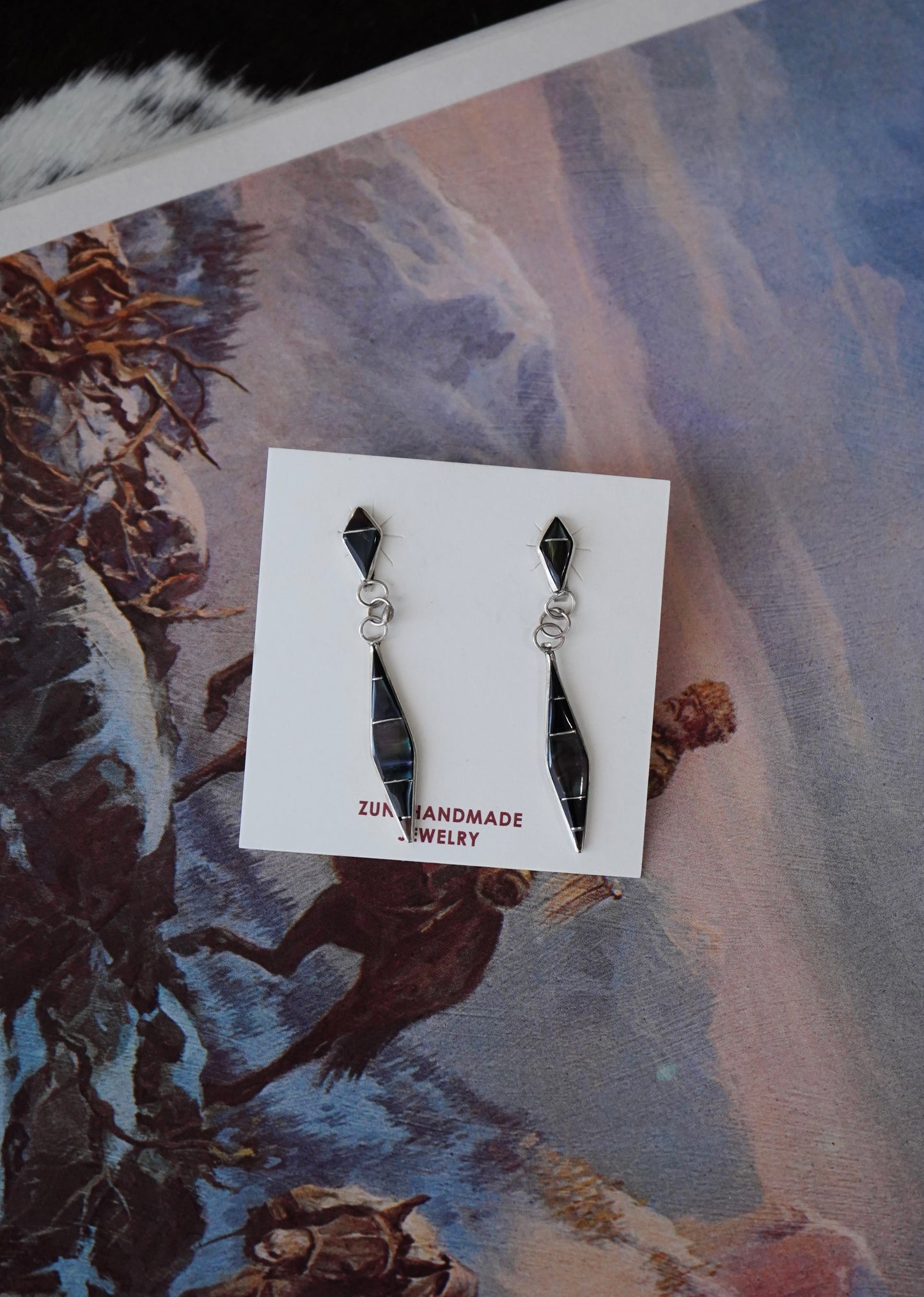 James Kee Zuni Inlay Opal Dangly Stud Earrings