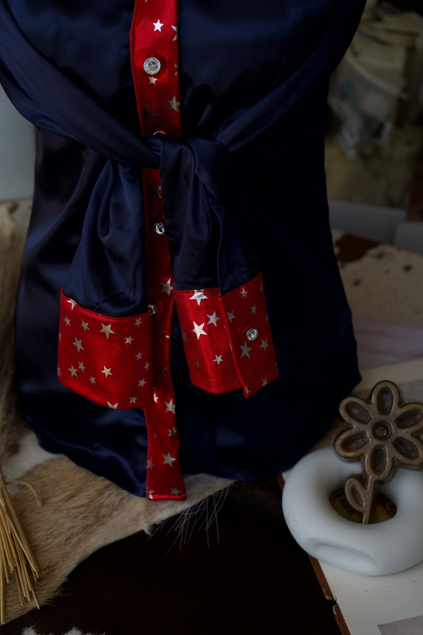 S - Shiny Stars on Navy Button Down Disco Cowgirl