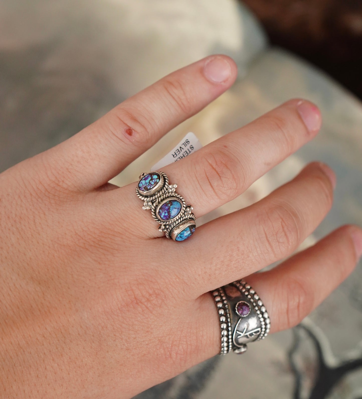 Purple Mojave 3 Stone Ring - Sz 7