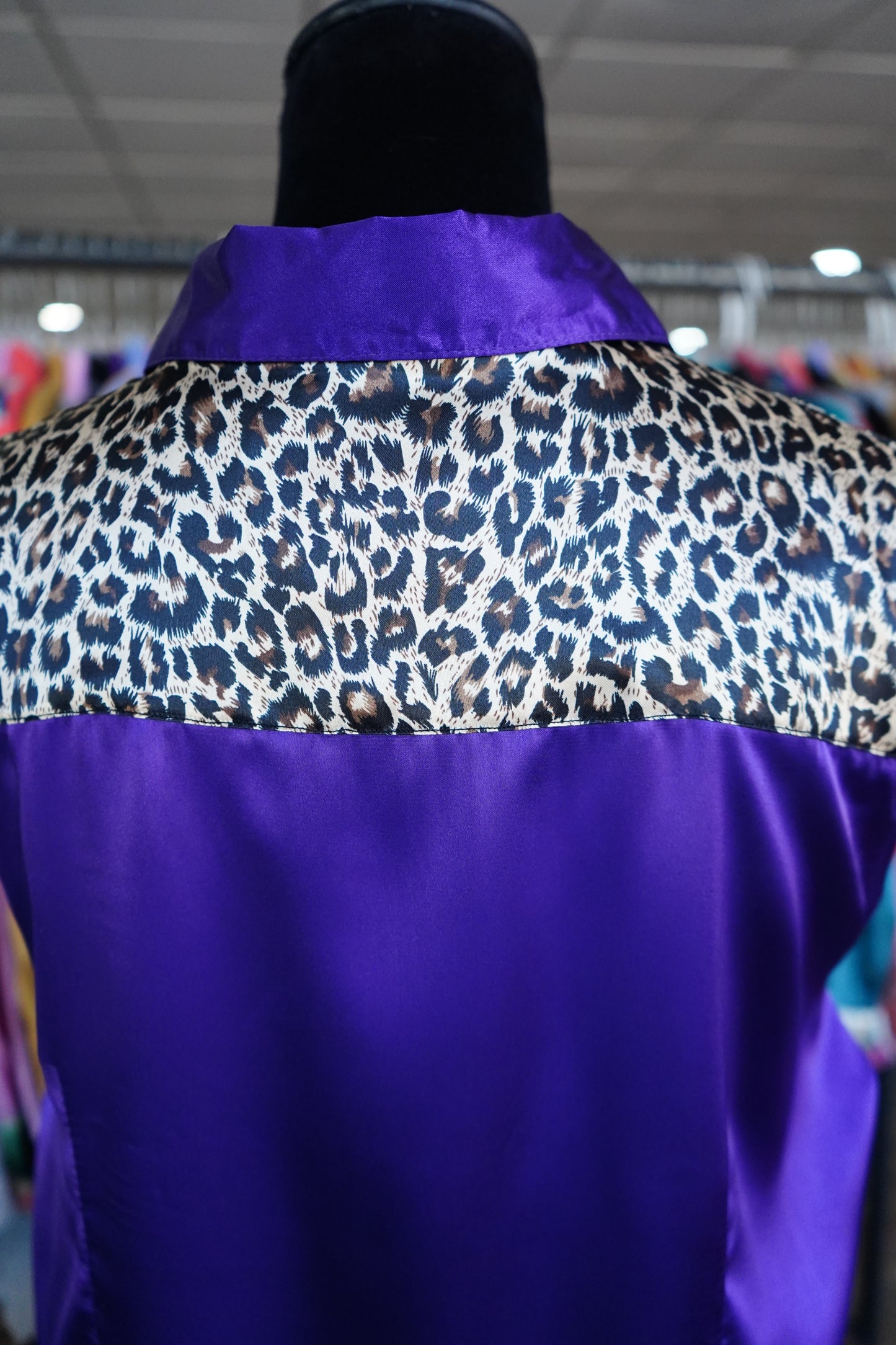 2XL - Cheetah on Purple Satin Button Down