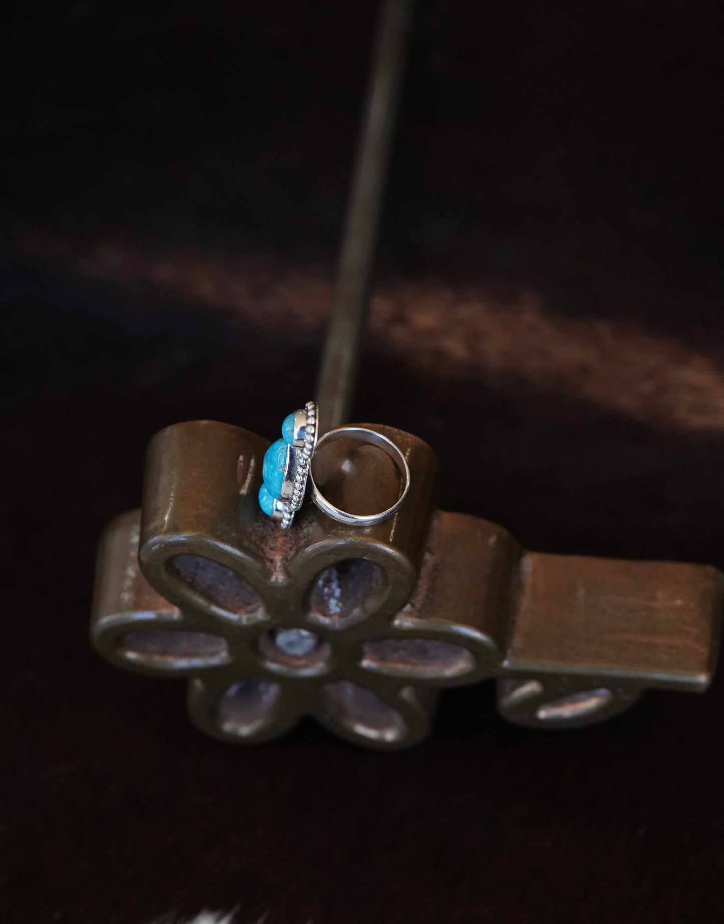 3 Stone Turquoise w/ Teardrop Ring - Sz 7