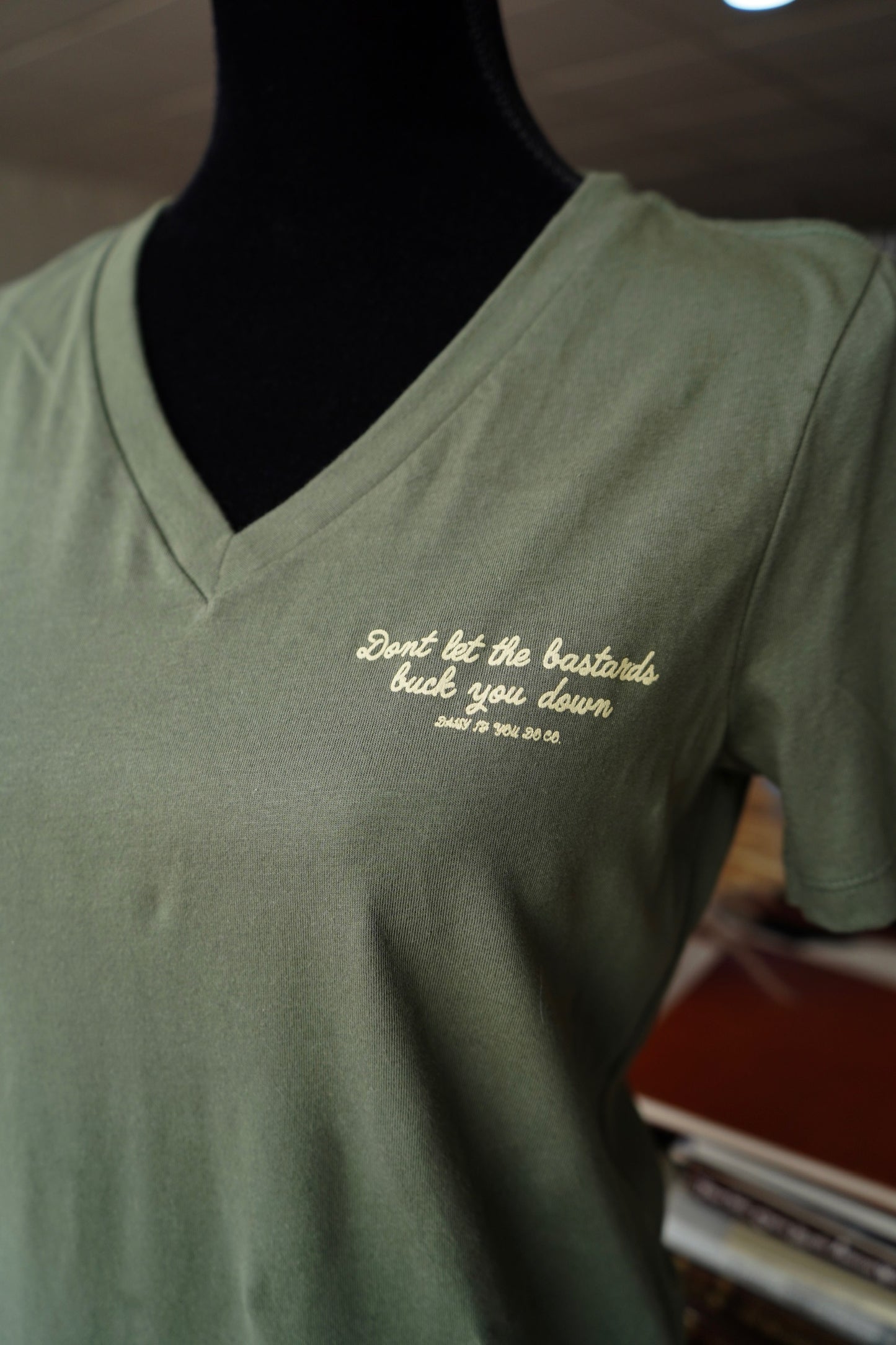 Olive Bucked Down - Bella & Canvas Airlume Jersey V-Neck T-Shirt