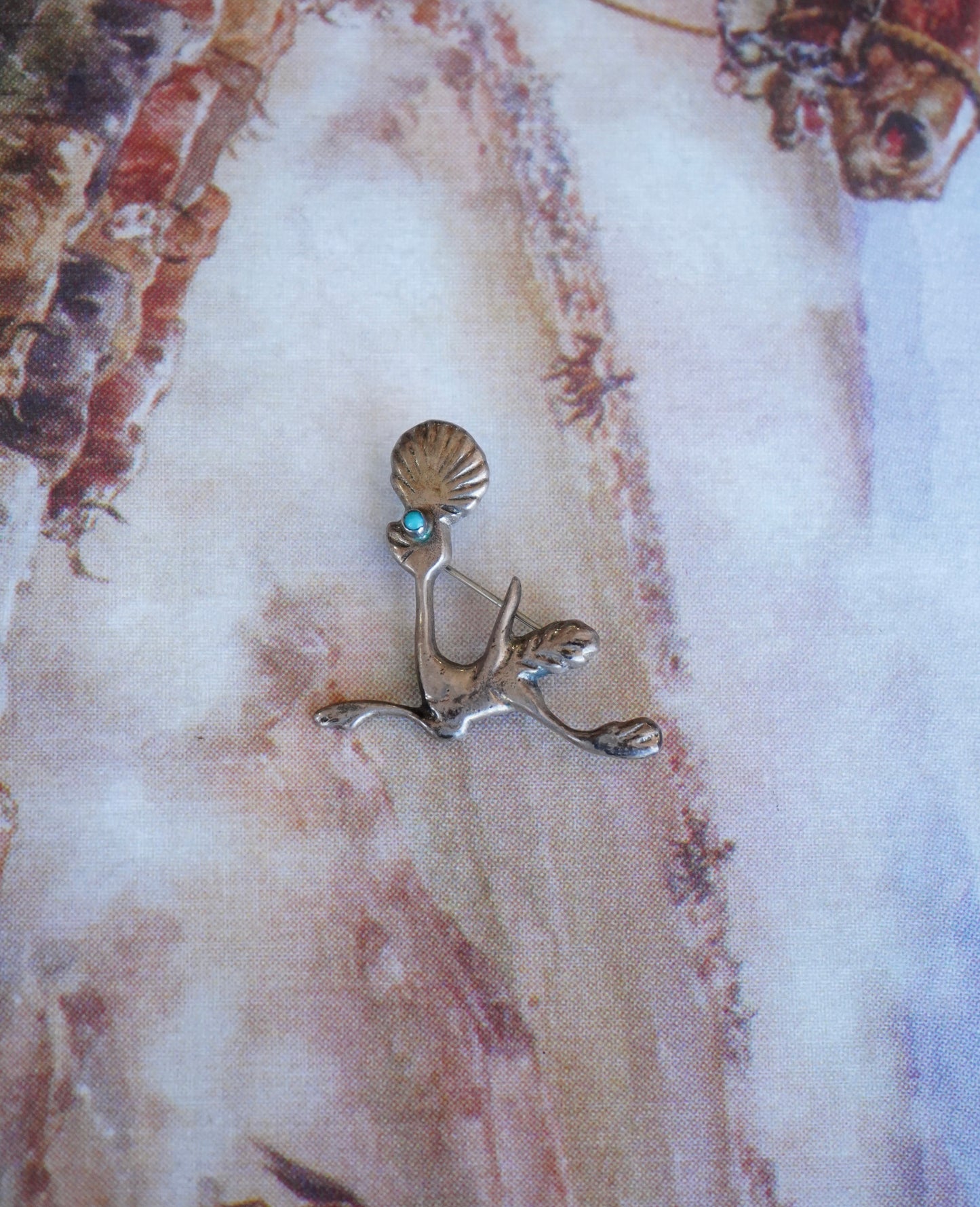 Vintage Turquoise Roadrunner Pin