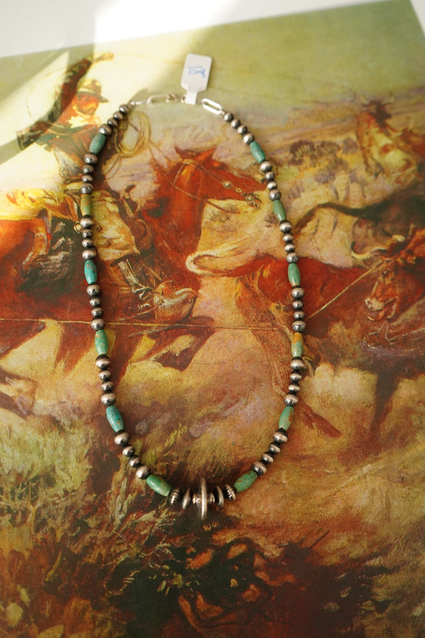 Sterling Silver Pearls w/ Disc & Turquoise Necklace - 18”