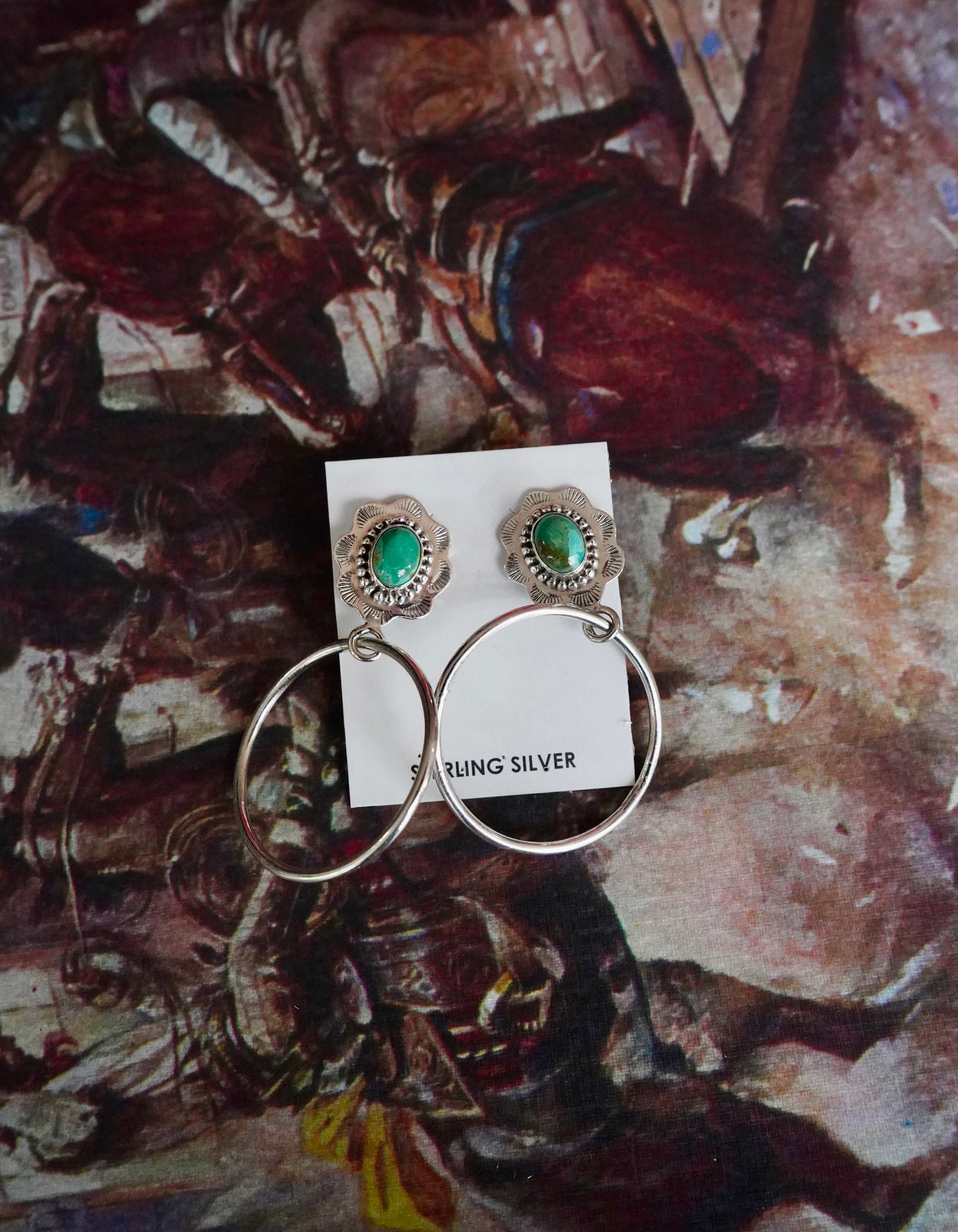 Turquoise Concho w/ Silver Hoop Stud Earrings