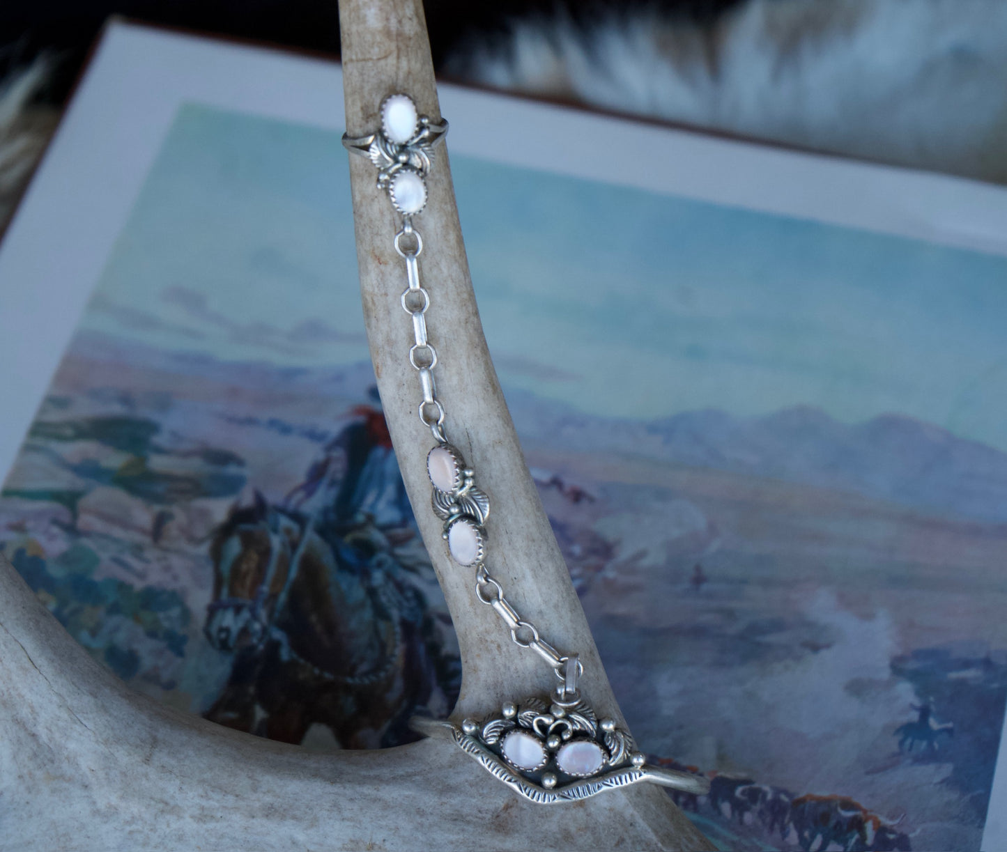 Lariat Bracelet - Dainty Six Stone Mother of Pearl