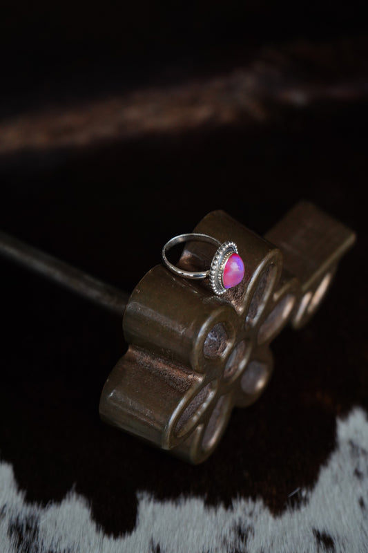 Pink Opal w/ Beaded Border Ring - Adj