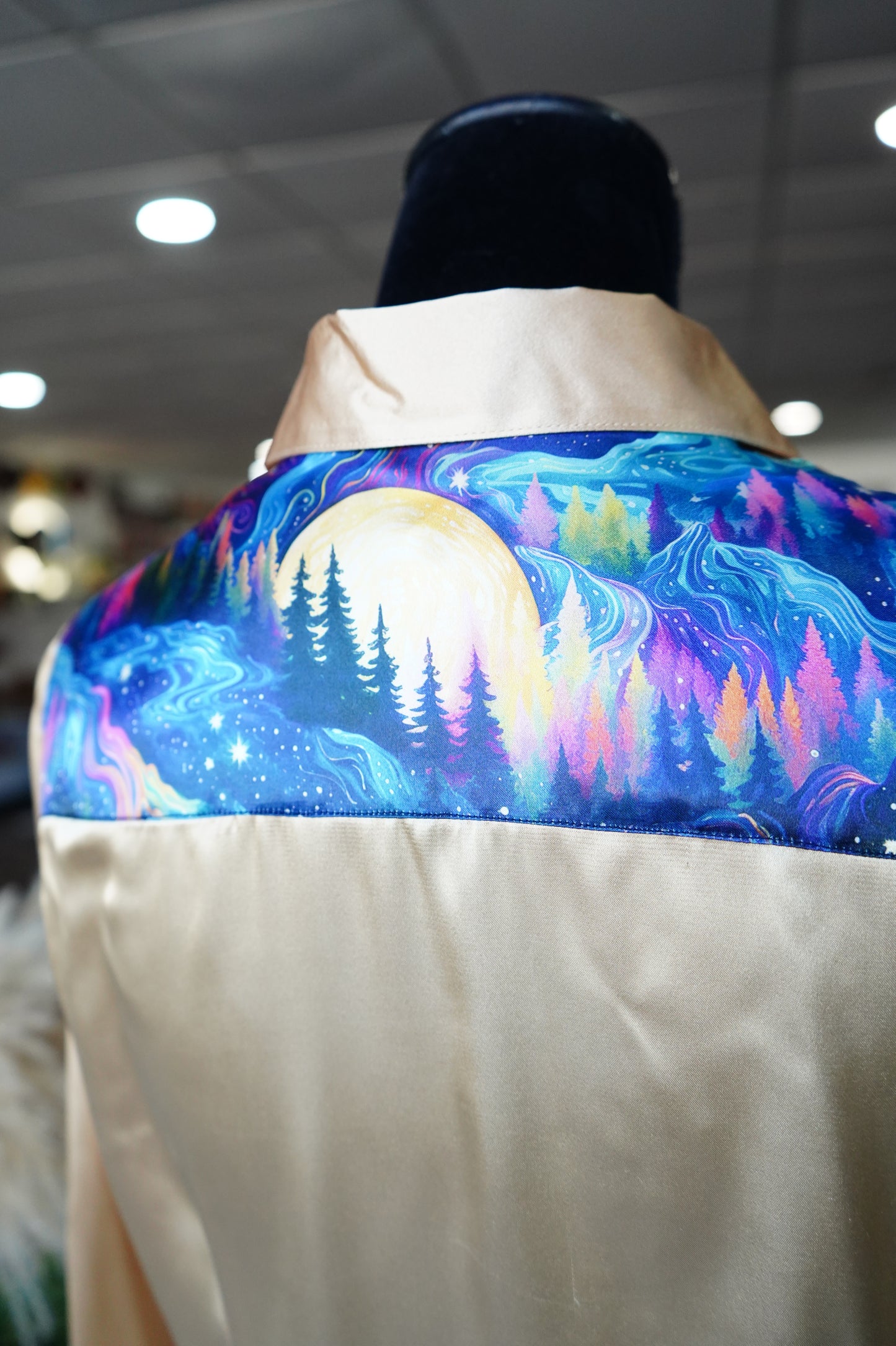 L - Mystic Mountains on Gold Satin Button Down