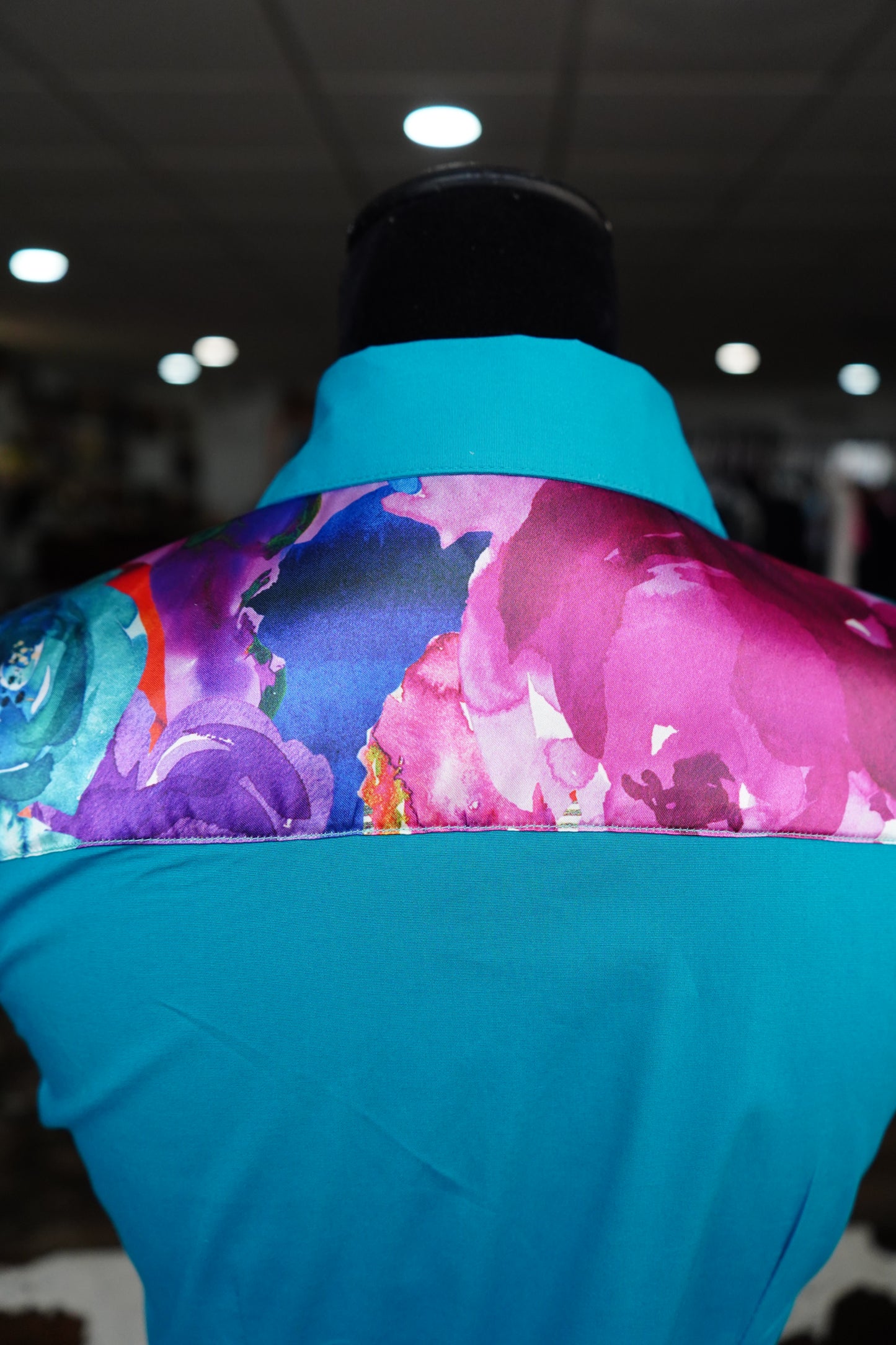 S - Watercolor Floral on Teal Cotton Button Down