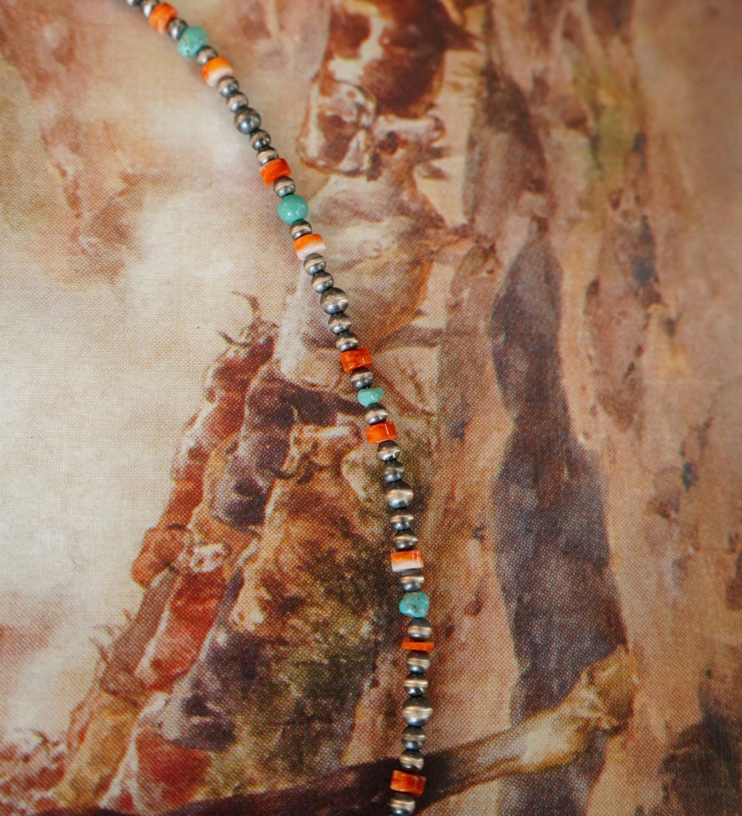 Sterling Silver Pearls w/ Turquoise & Orange Spiny - 18”